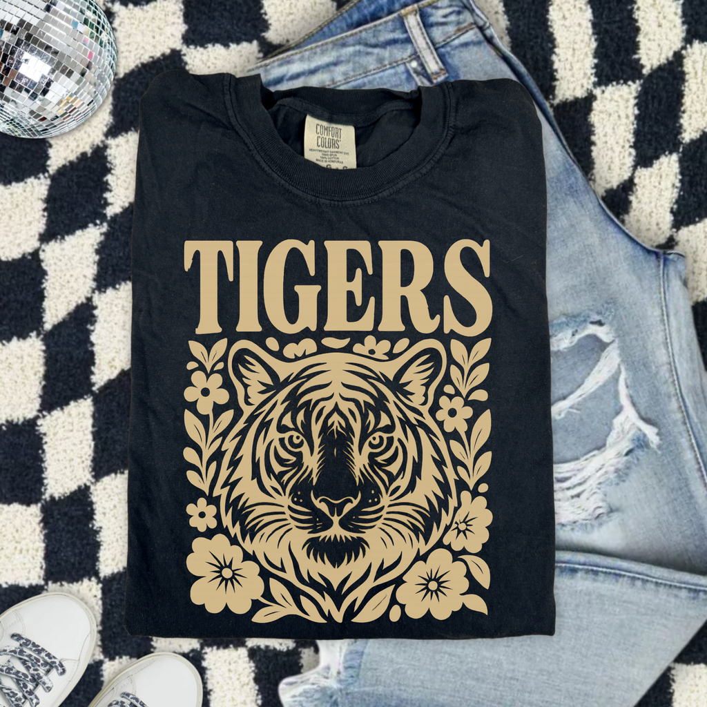 Tigers Floral Tiger Face Comfort Colors T-Shirt