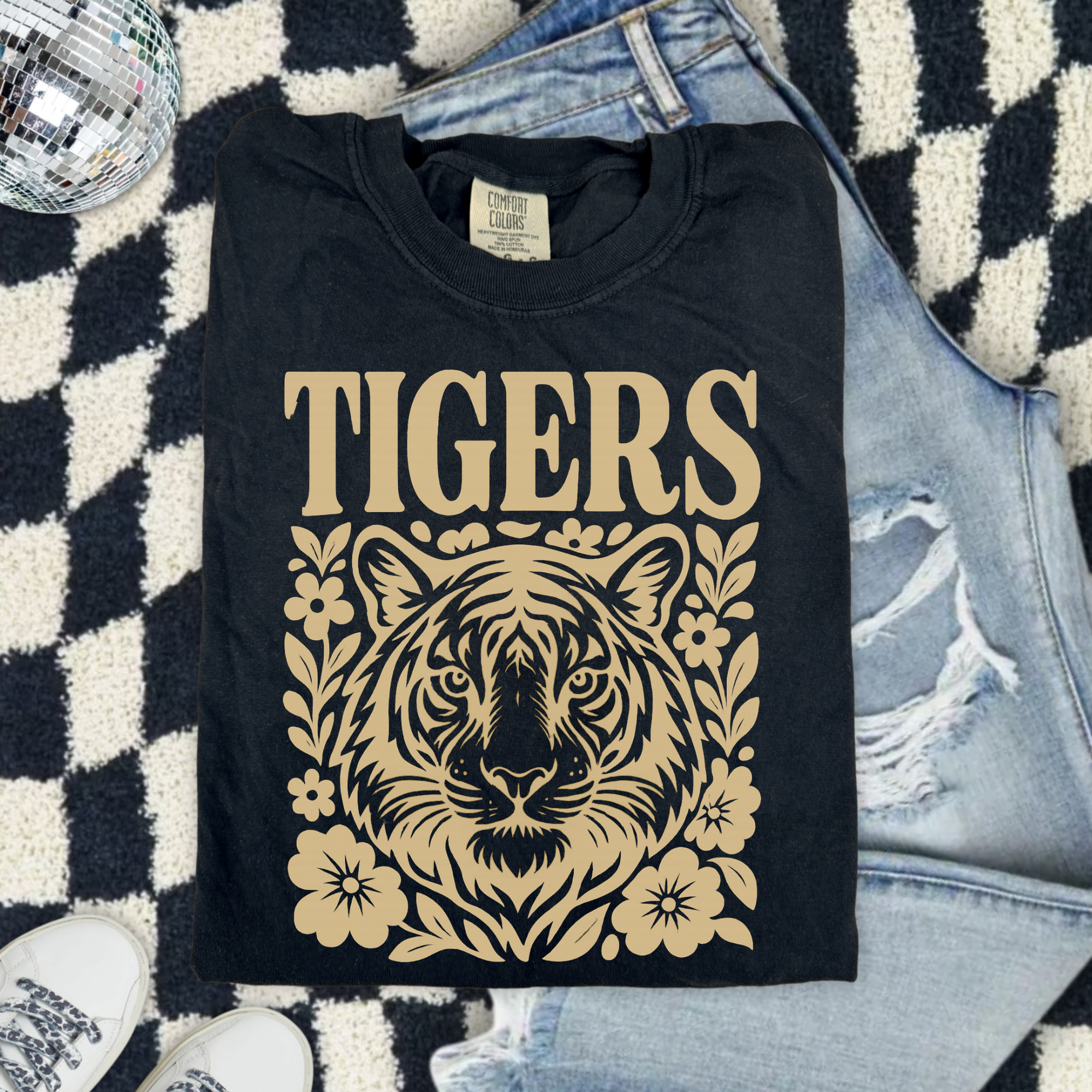 Tigers Floral Tiger Face Comfort Colors T-Shirt