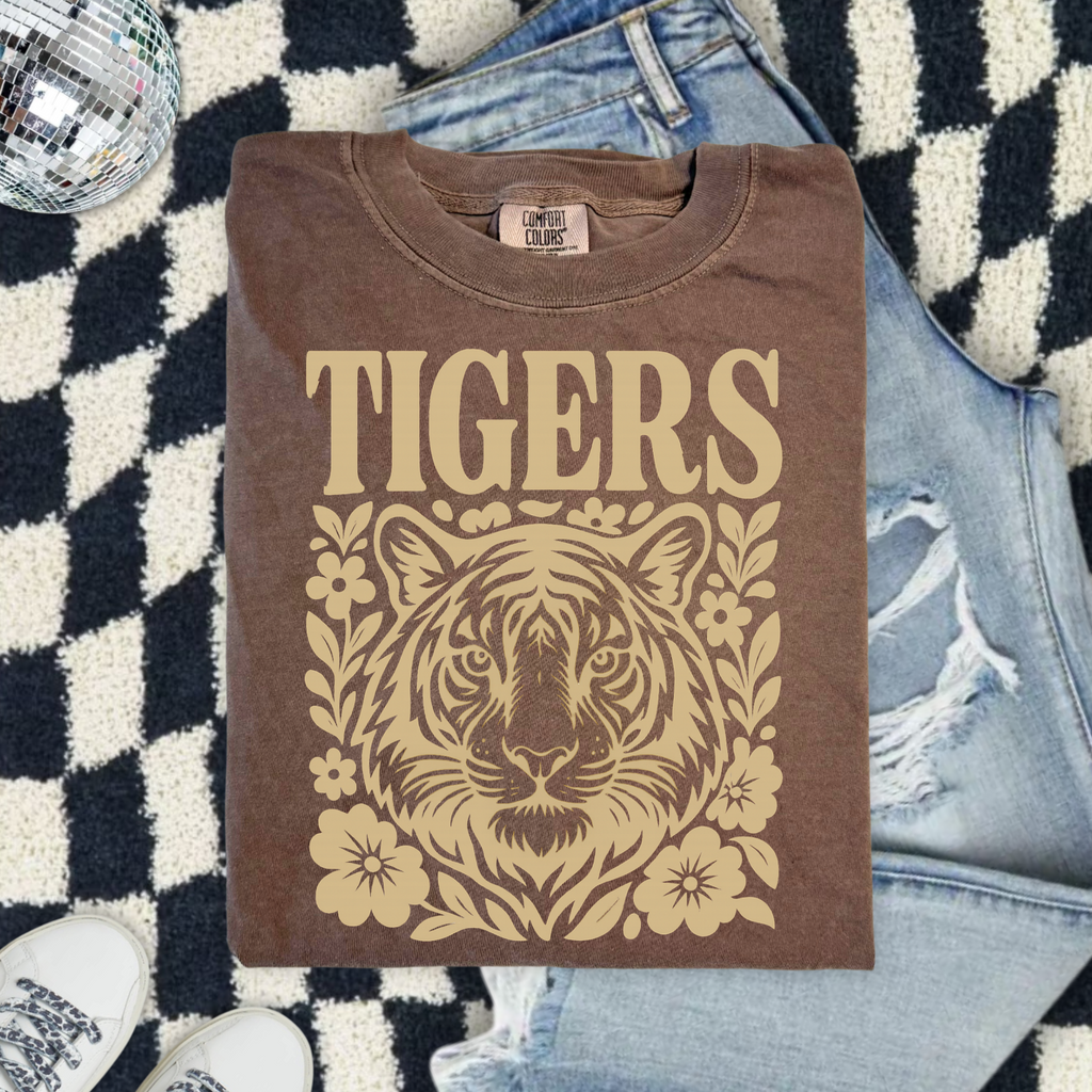 Tigers Floral Tiger Face Comfort Colors T-Shirt