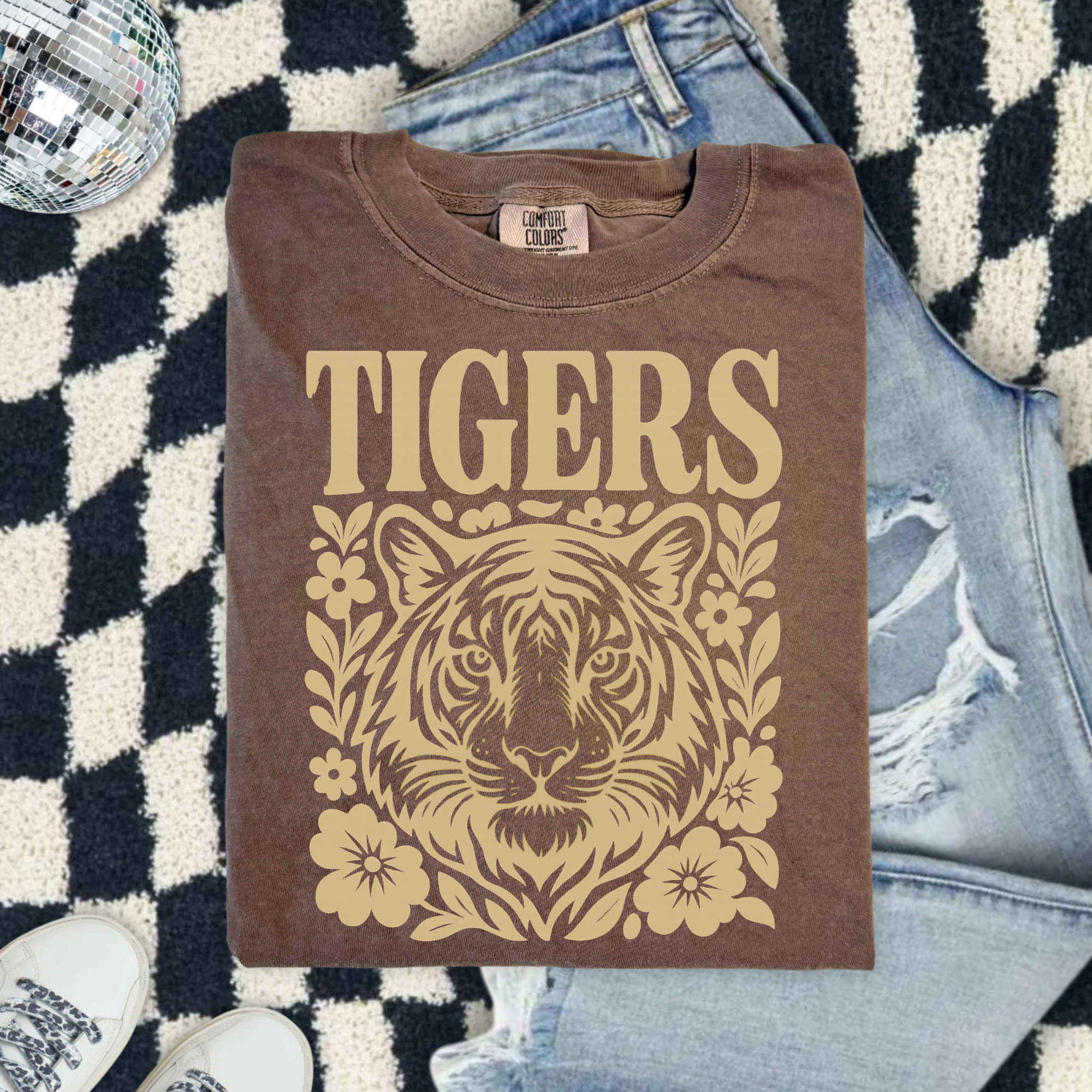 Tigers Floral Tiger Face Comfort Colors T-Shirt