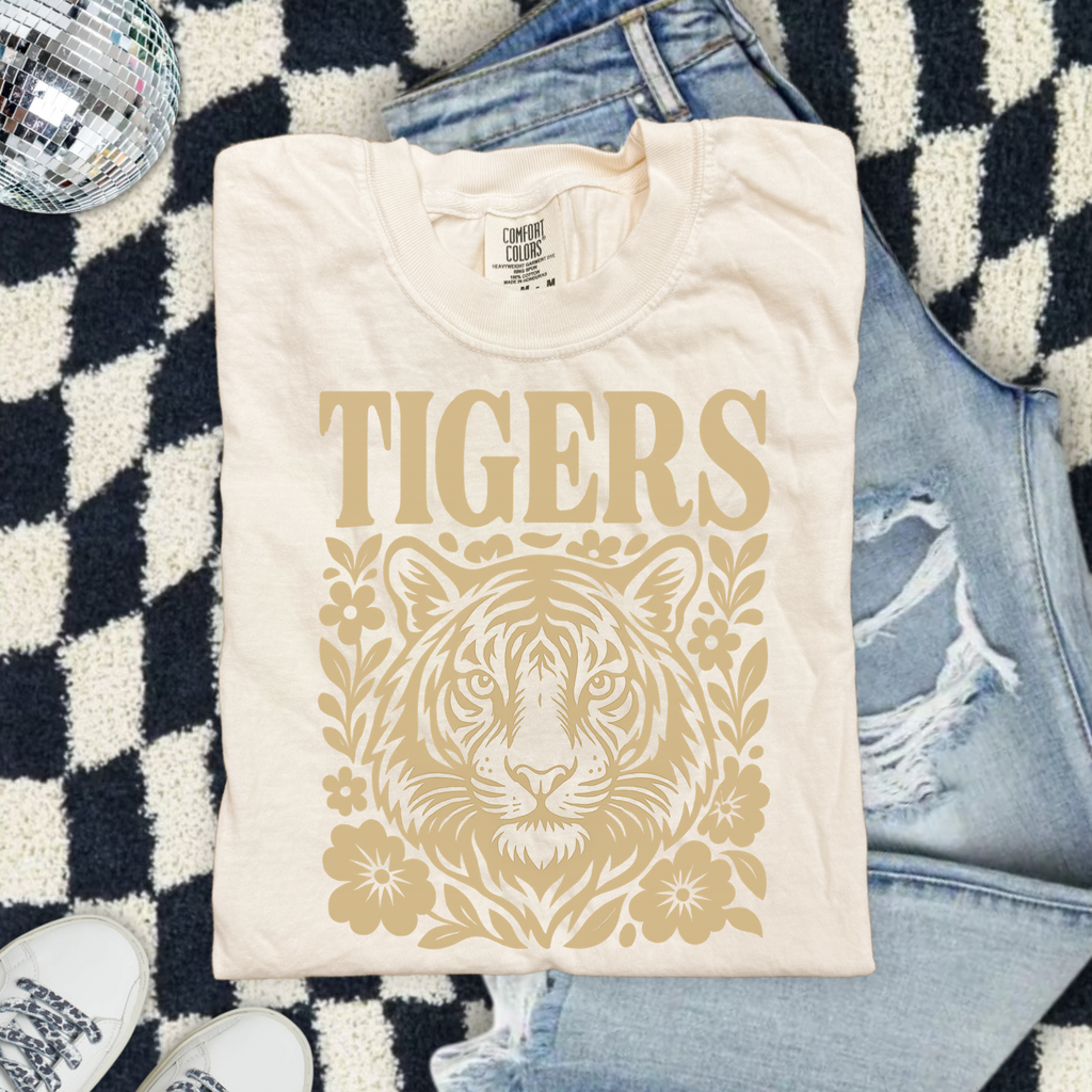 Tigers Floral Tiger Face Comfort Colors T-Shirt