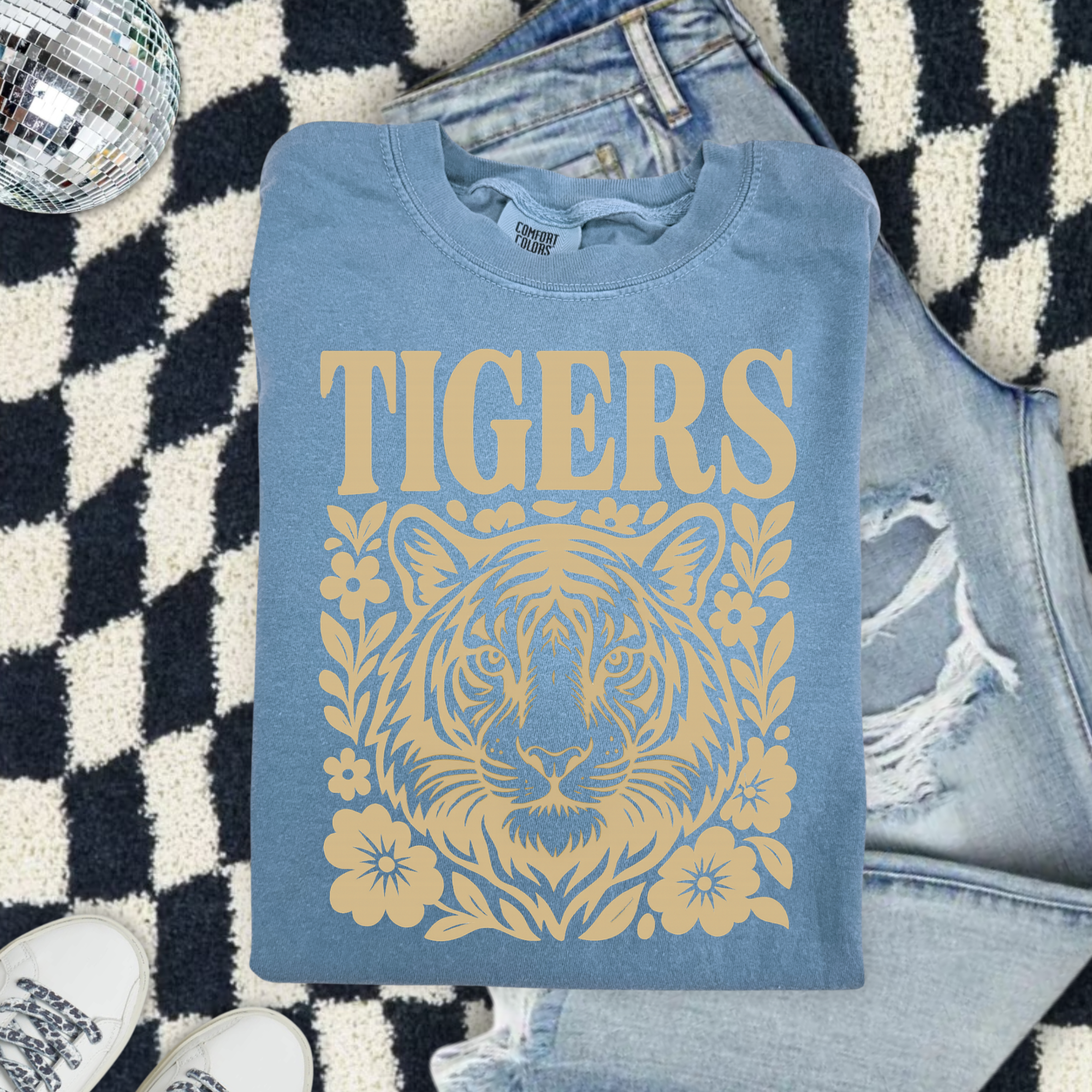 Tigers Floral Tiger Face Comfort Colors T-Shirt