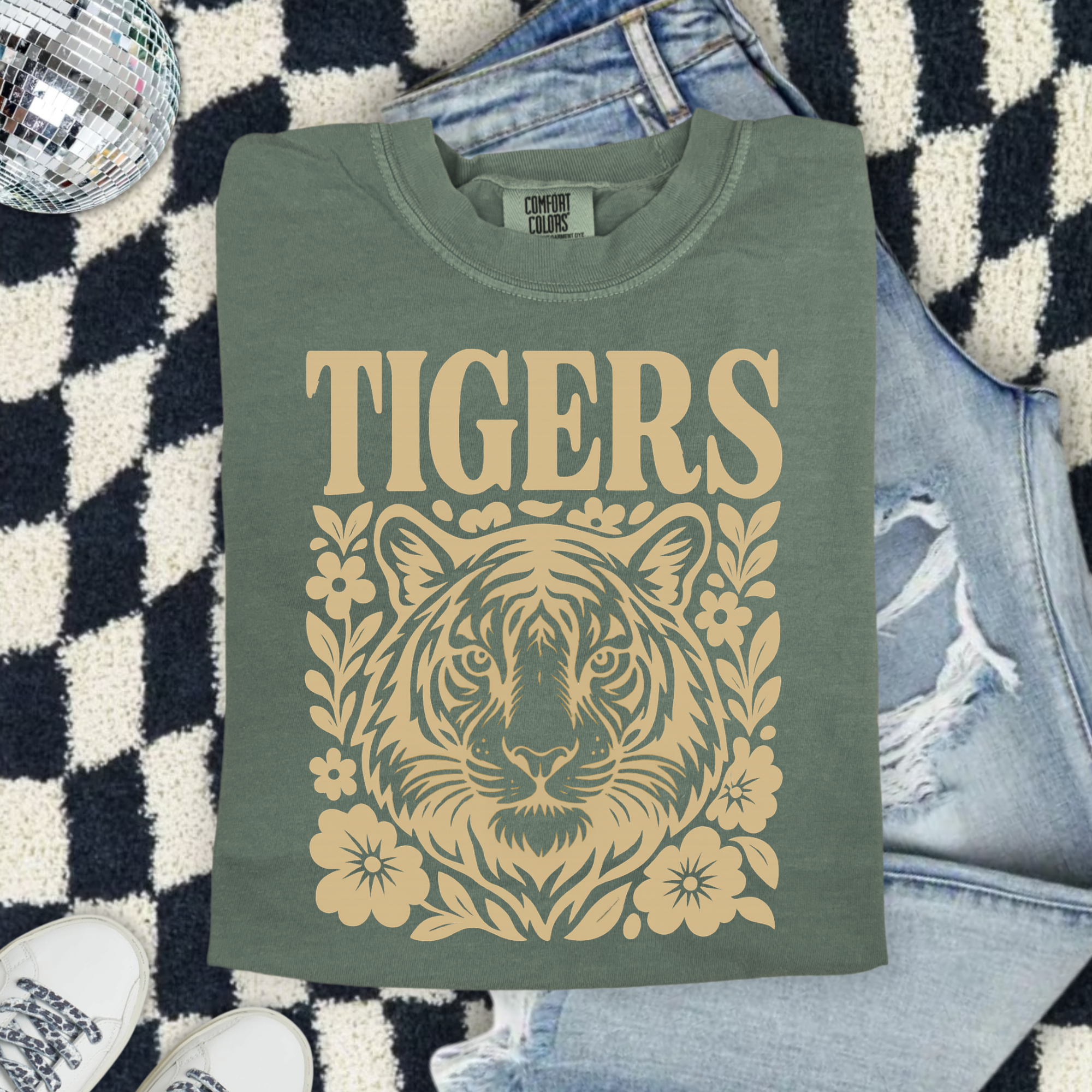 Tigers Floral Tiger Face Comfort Colors T-Shirt