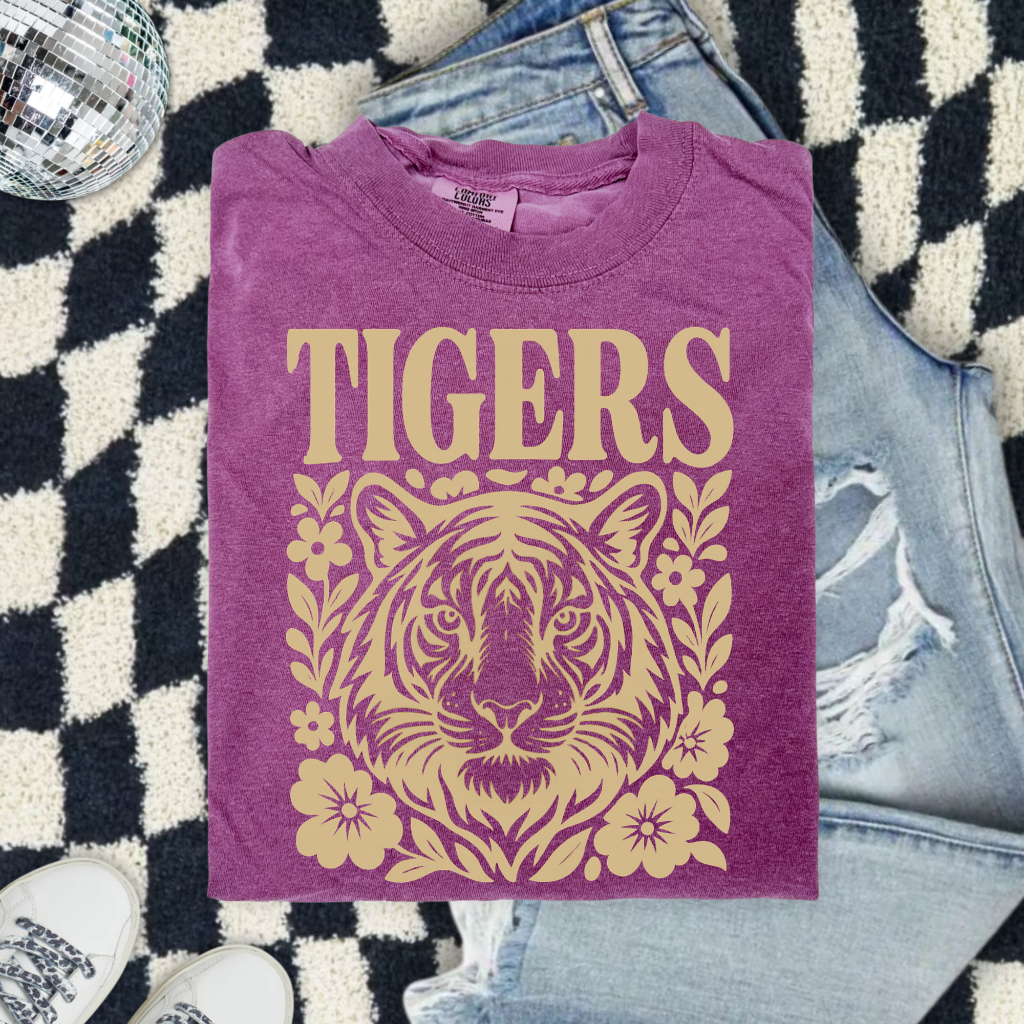 Tigers Floral Tiger Face Comfort Colors T-Shirt