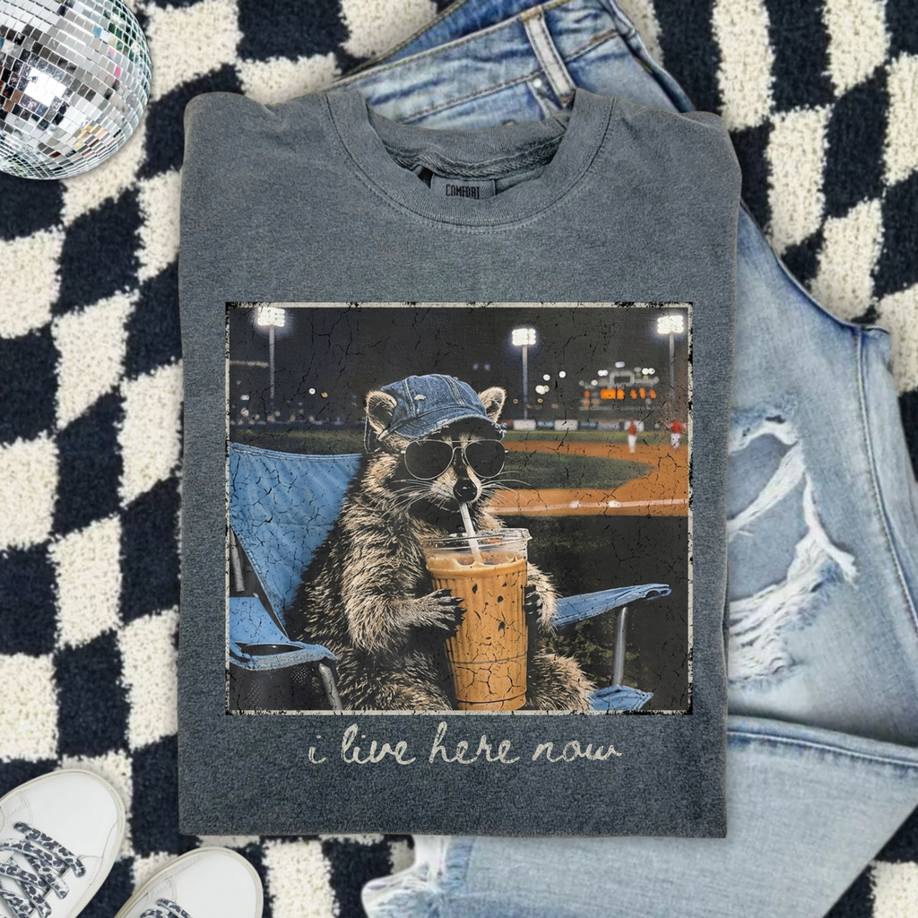 Raccoon Ballpark  — "I Live Here Now" Graphic Comfort Colors Tee