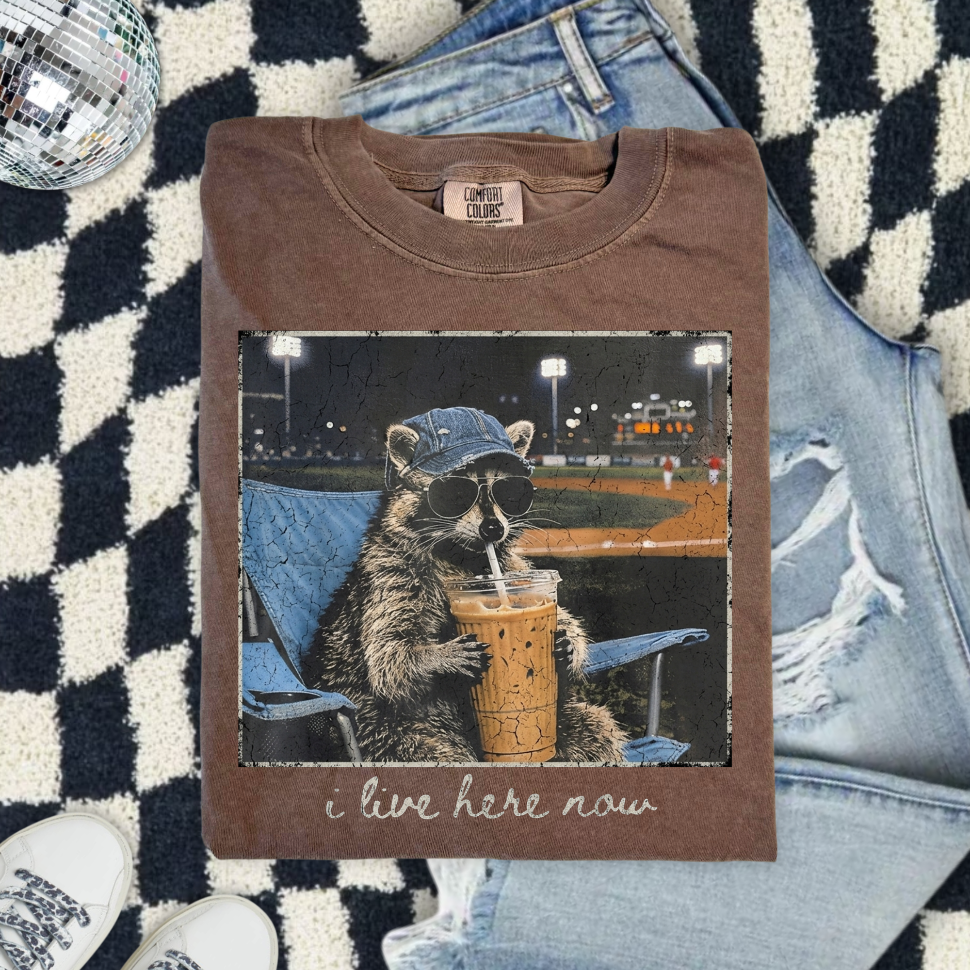Raccoon Ballpark  — "I Live Here Now" Graphic Comfort Colors Tee