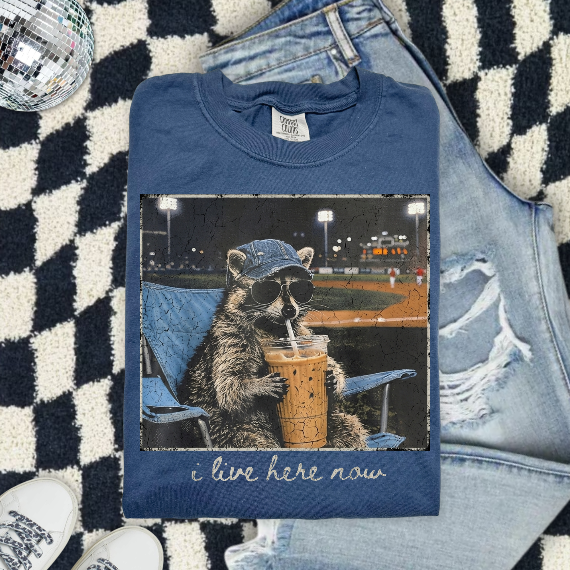 Raccoon Ballpark  — "I Live Here Now" Graphic Comfort Colors Tee