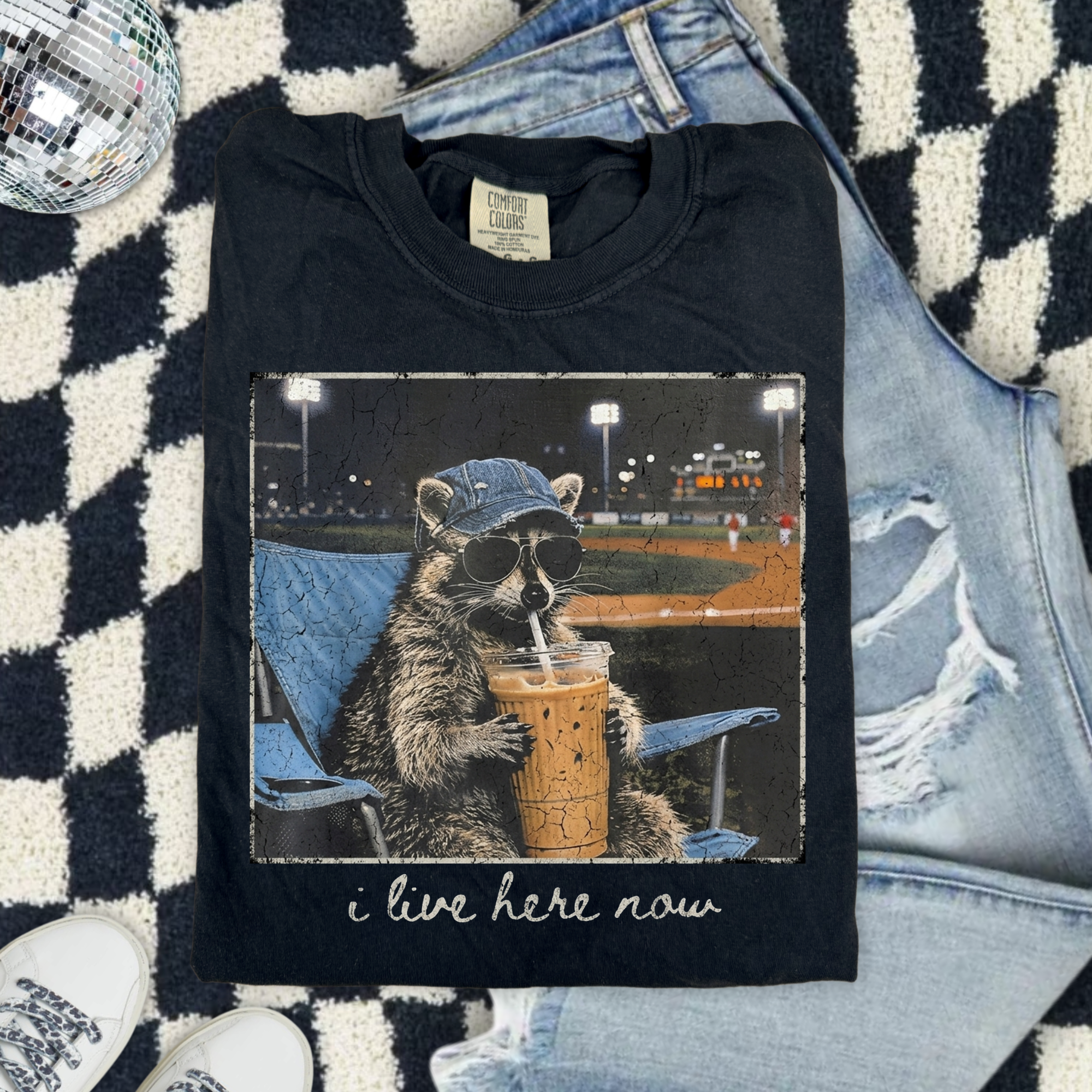 Raccoon Ballpark  — "I Live Here Now" Graphic Comfort Colors Tee