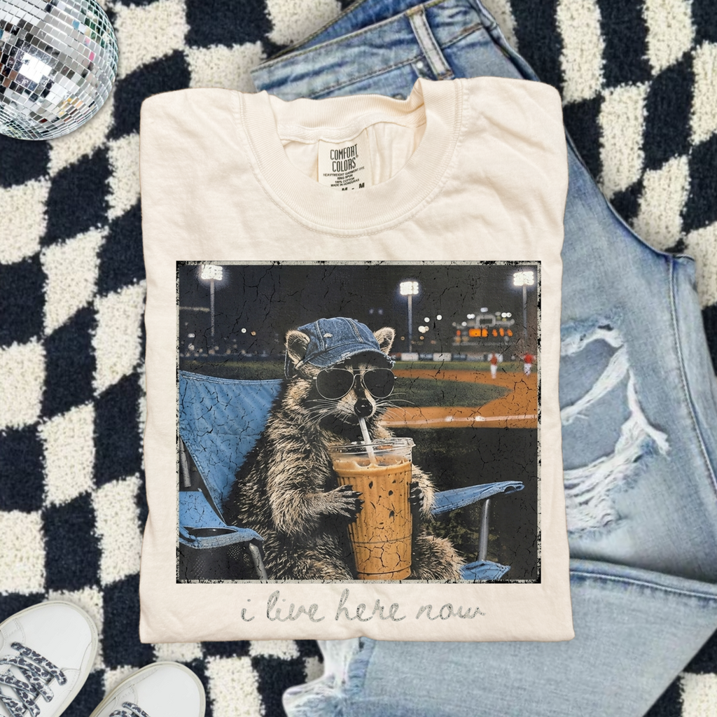 Raccoon Ballpark  — "I Live Here Now" Graphic Comfort Colors Tee