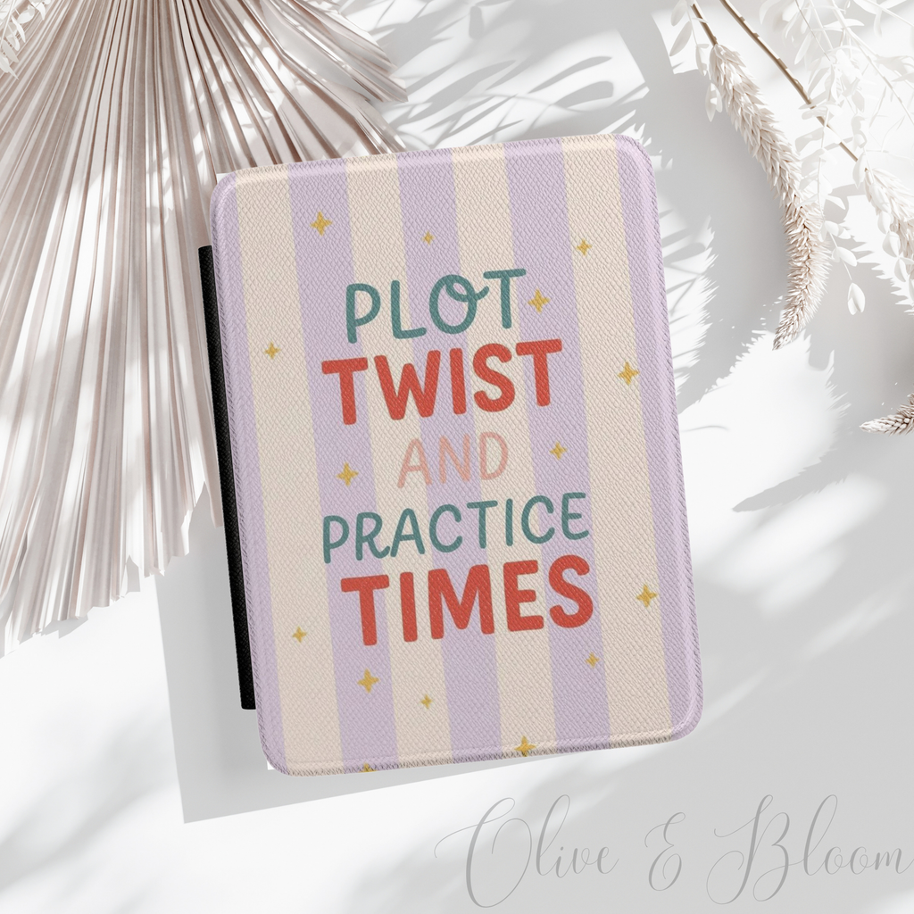 Kindle Case — "Plot Twist and Practice Times" Pastel Striped E-Reader Cover