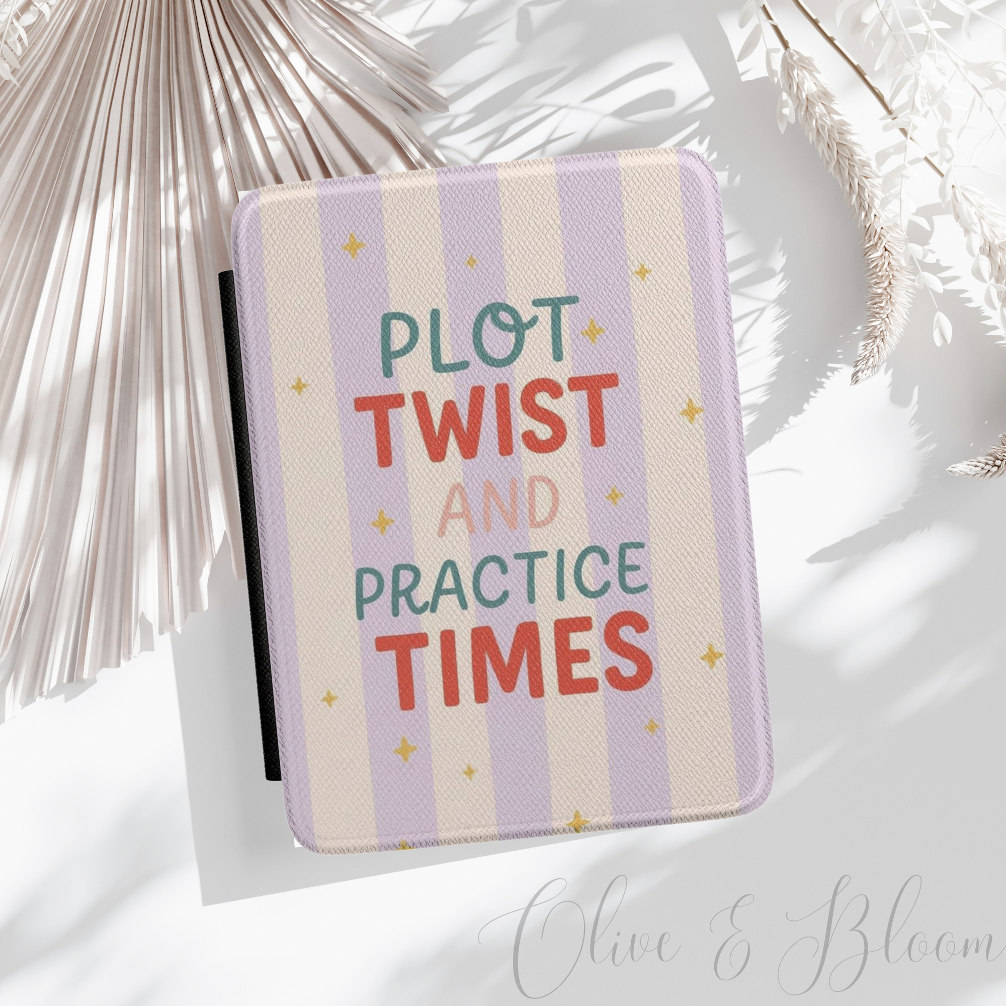 Kindle Case — "Plot Twist and Practice Times" Pastel Striped E-Reader Cover