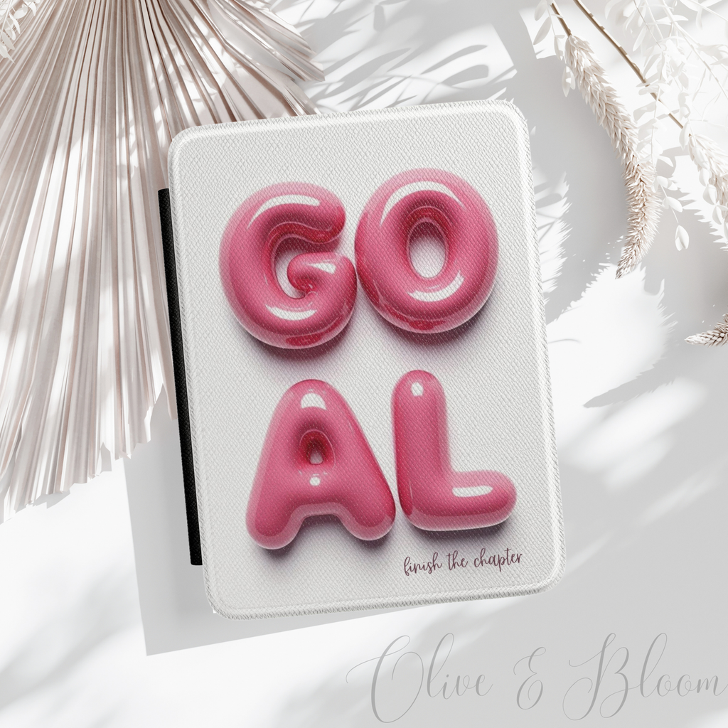 Kindle Case - "Goal" Pink Balloon Text Cover (Finish the Chapter)