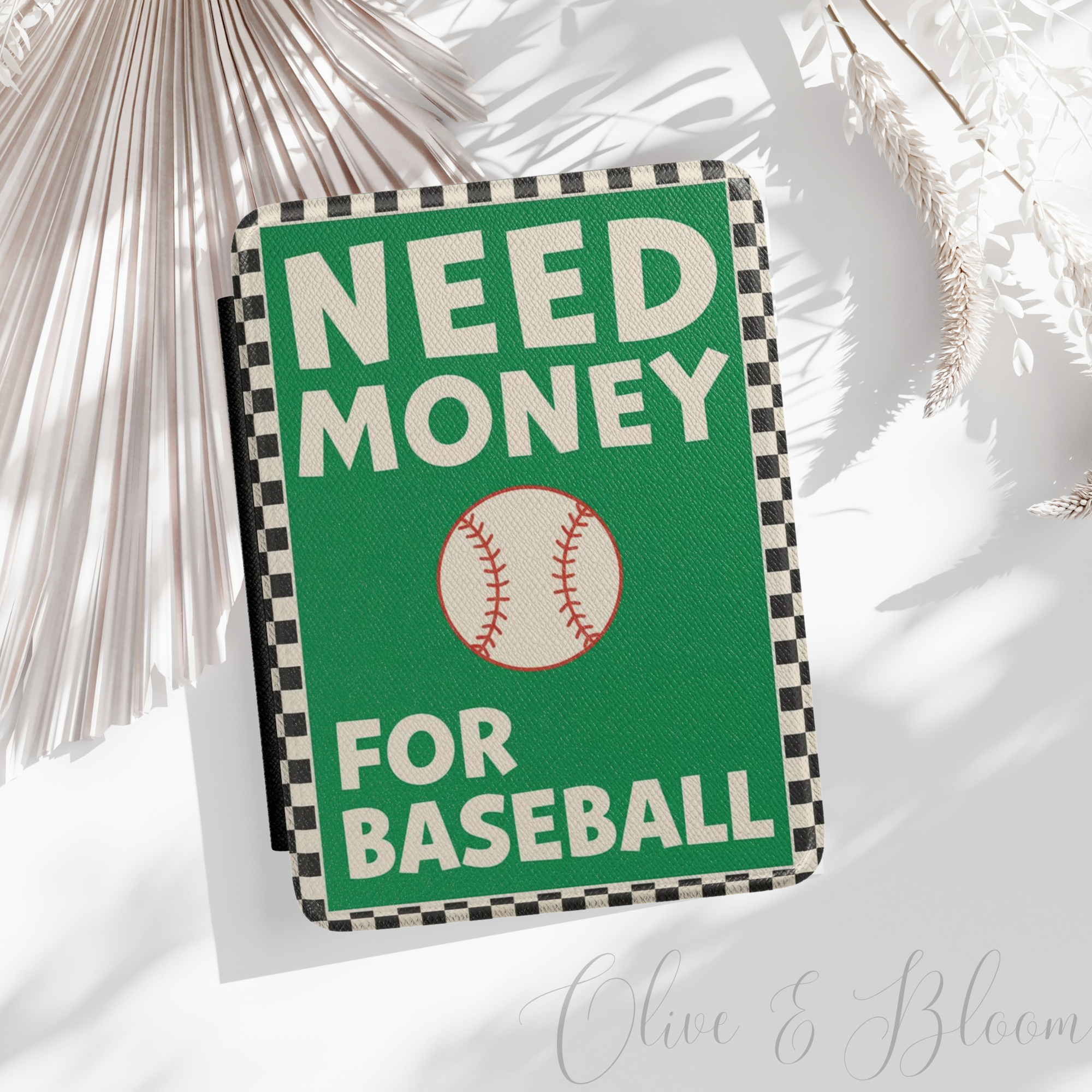 Kindle Case – “Need Money for Baseball” Green Baseball Wallet Cover