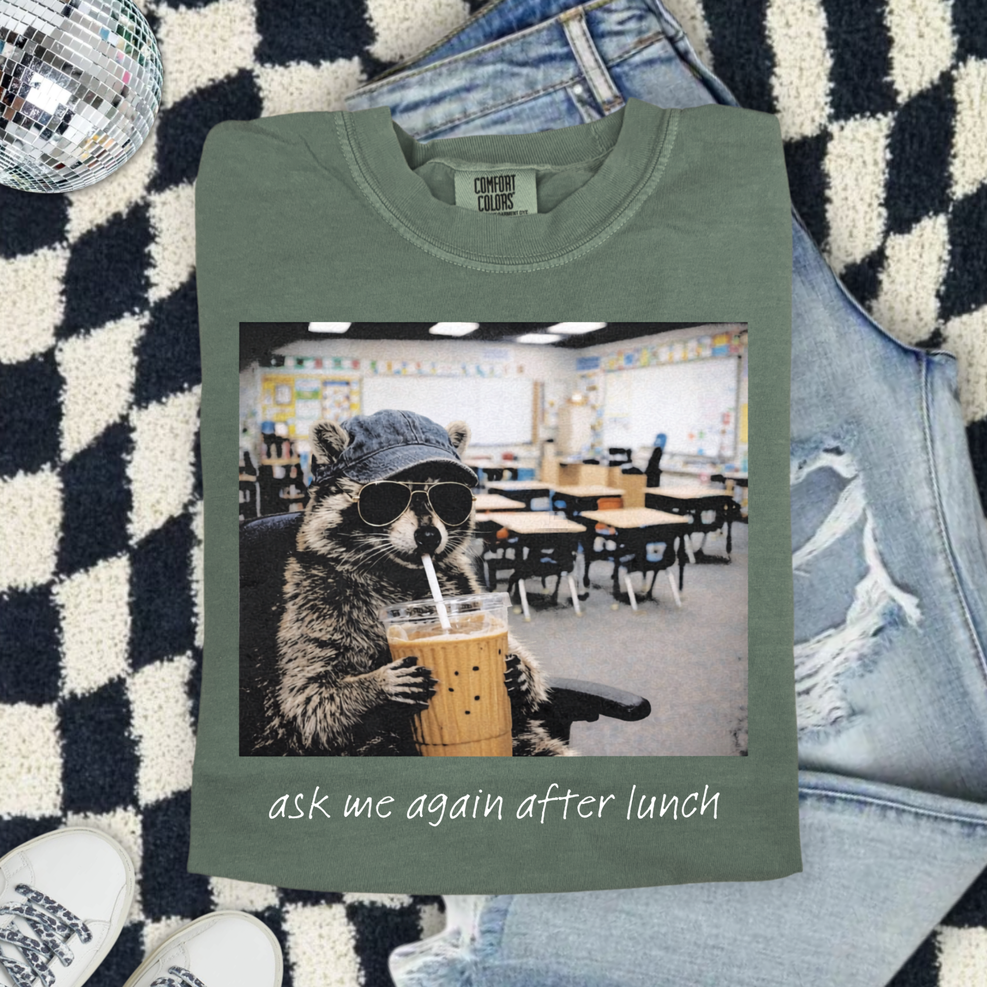 Raccoon T-Shirt — "Ask Me Again After Lunch" Casual Tee