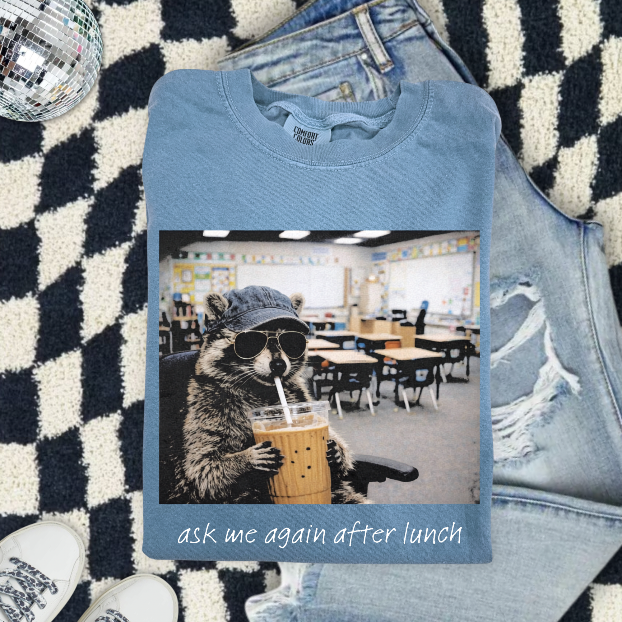 Raccoon T-Shirt — "Ask Me Again After Lunch" Casual Tee