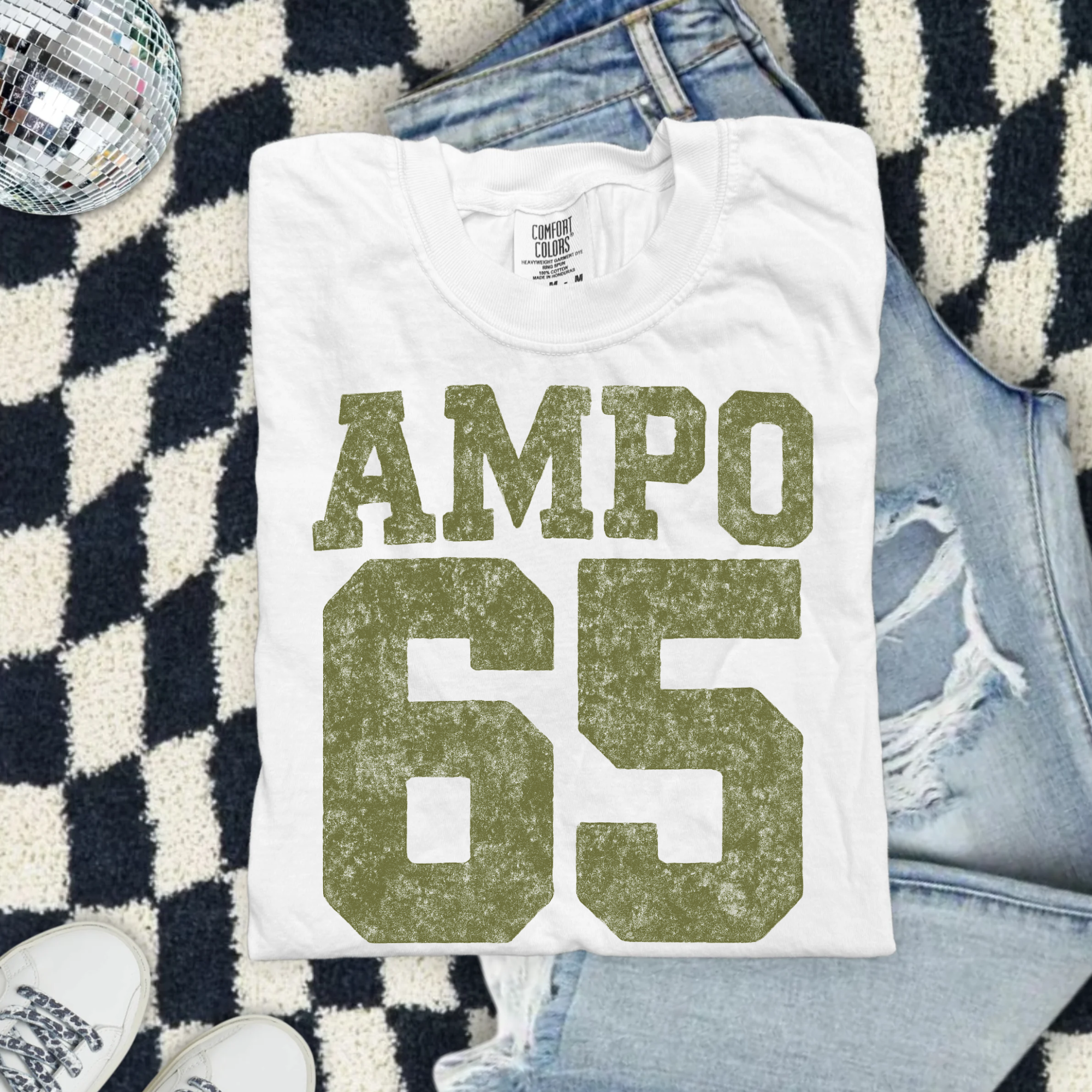 AMPO 65 Vintage Sports Tee — Distressed Graphic T-Shirt