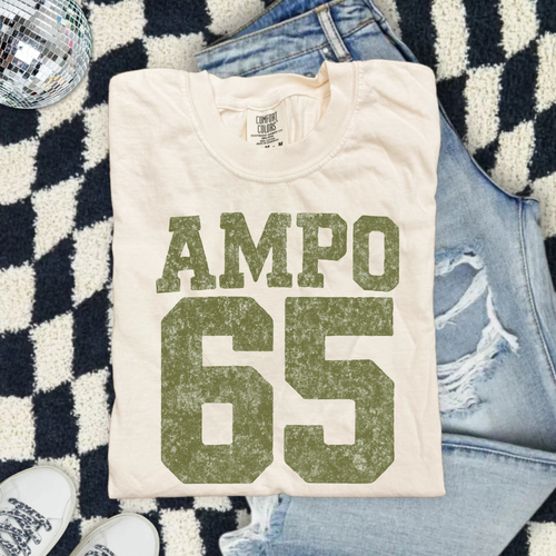AMPO 65 Vintage Sports Tee — Distressed Graphic T-Shirt
