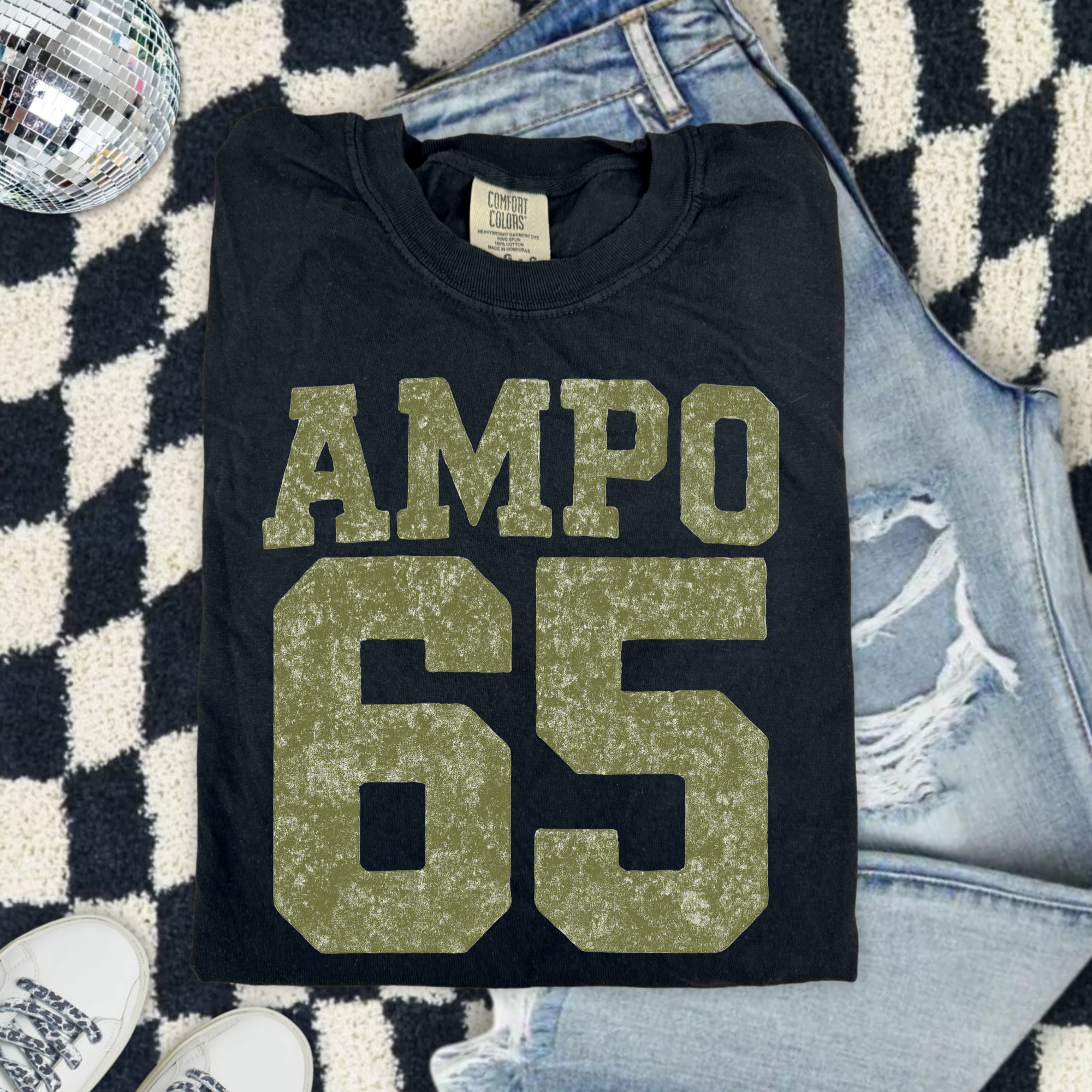 AMPO 65 Vintage Sports Tee — Distressed Graphic T-Shirt