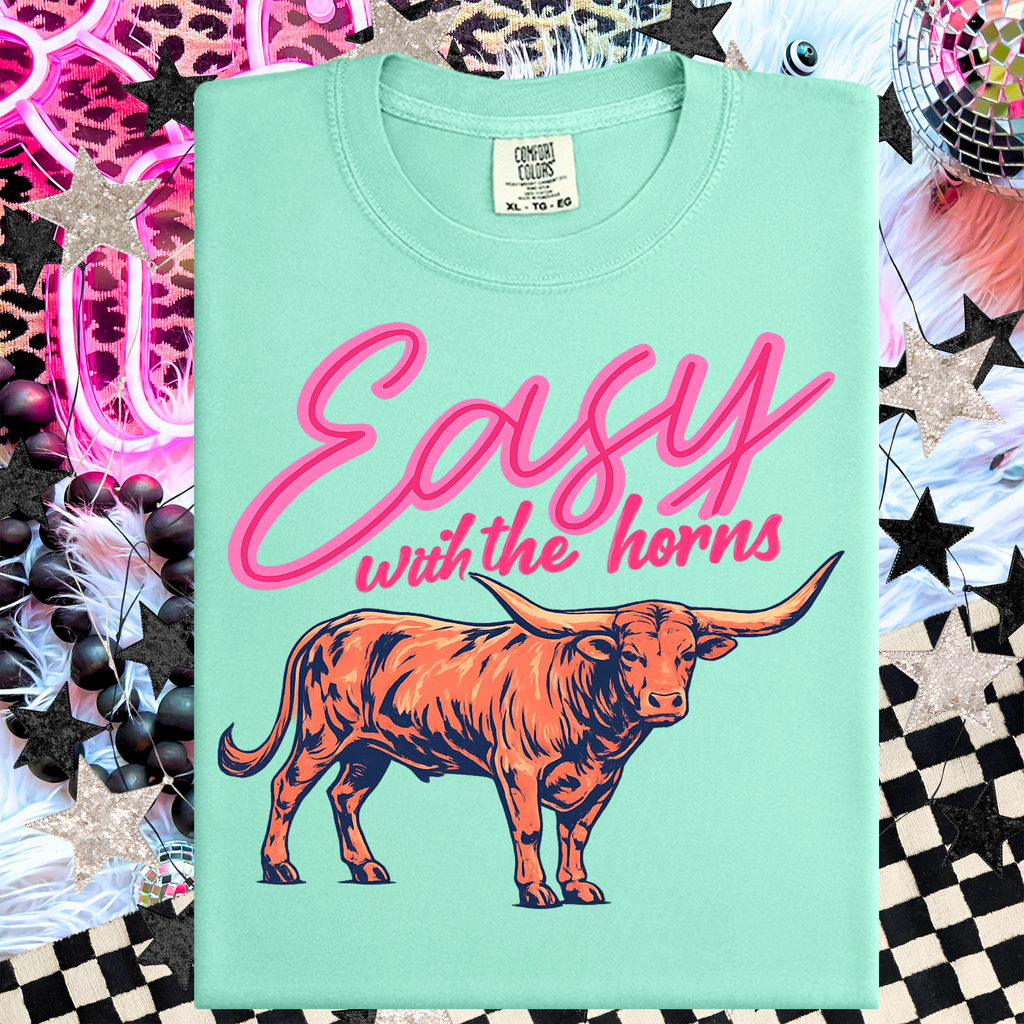 Easy With The Horns Longhorn Graphic T-Shirt — Vintage Western Cowgirl Tee