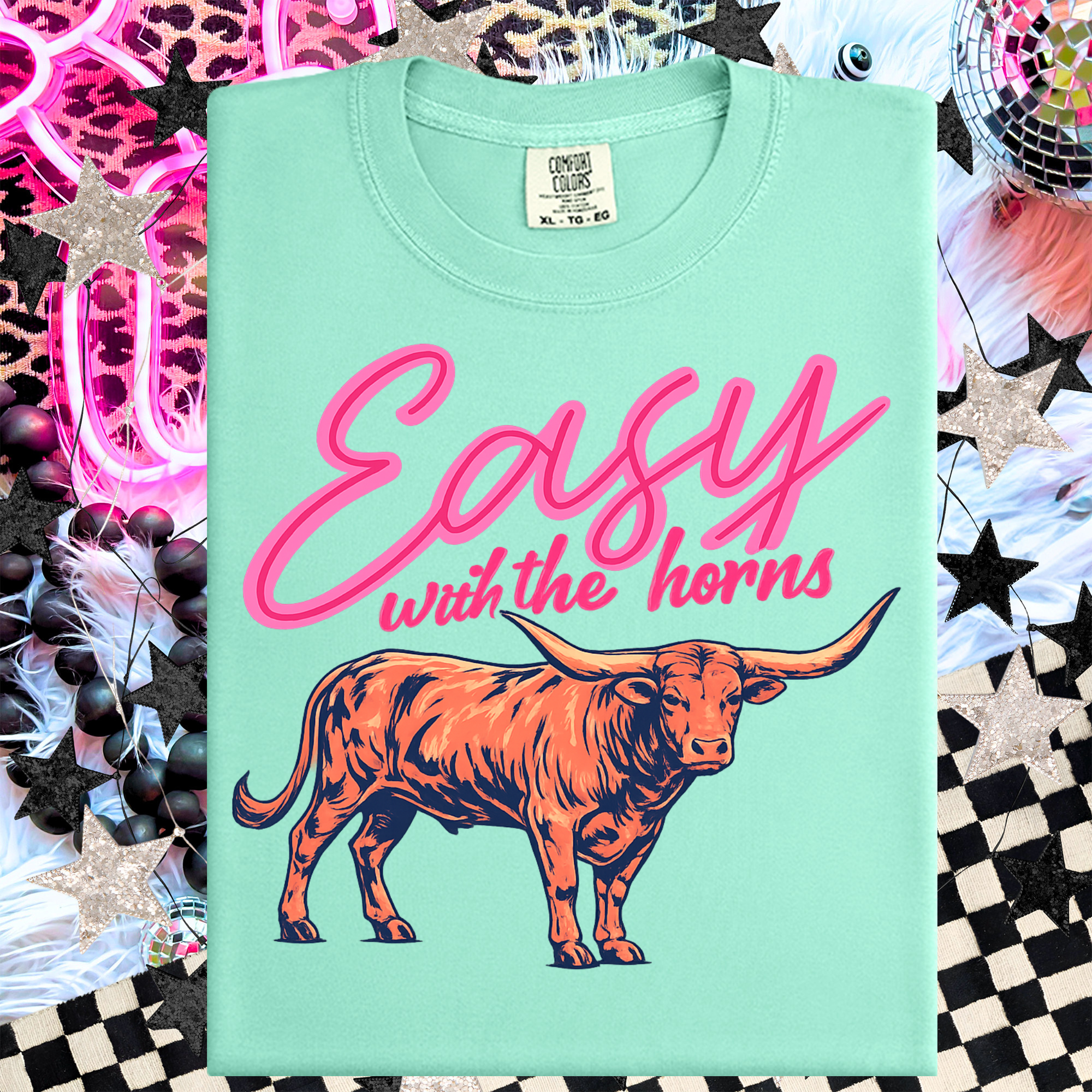 Easy With The Horns Longhorn Graphic T-Shirt — Vintage Western Cowgirl Tee