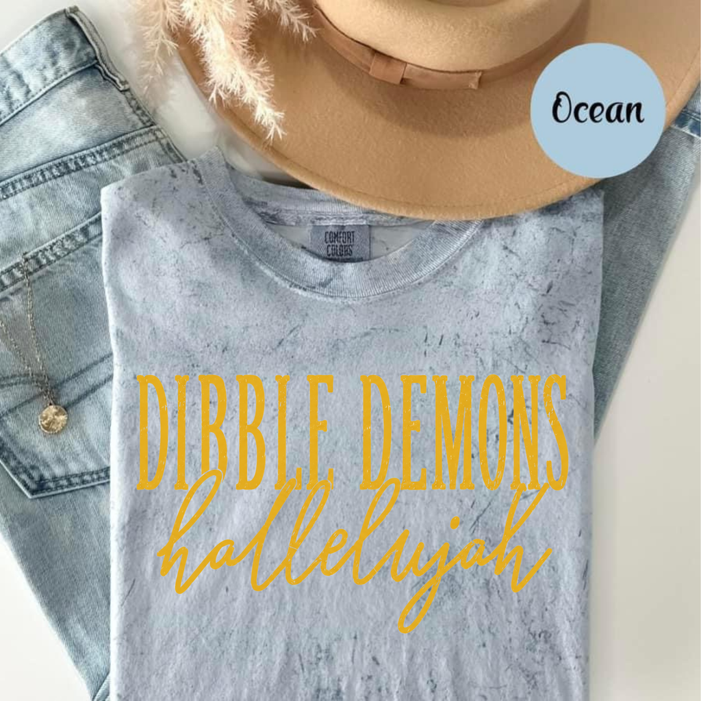 Dibble Demons Hallelujah Tie-Dye Tee — Marble Blue Graphic T-Shirt