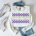 Helluva Day to Wear Chick Purple Checkerboard Graphic Sweatshirt