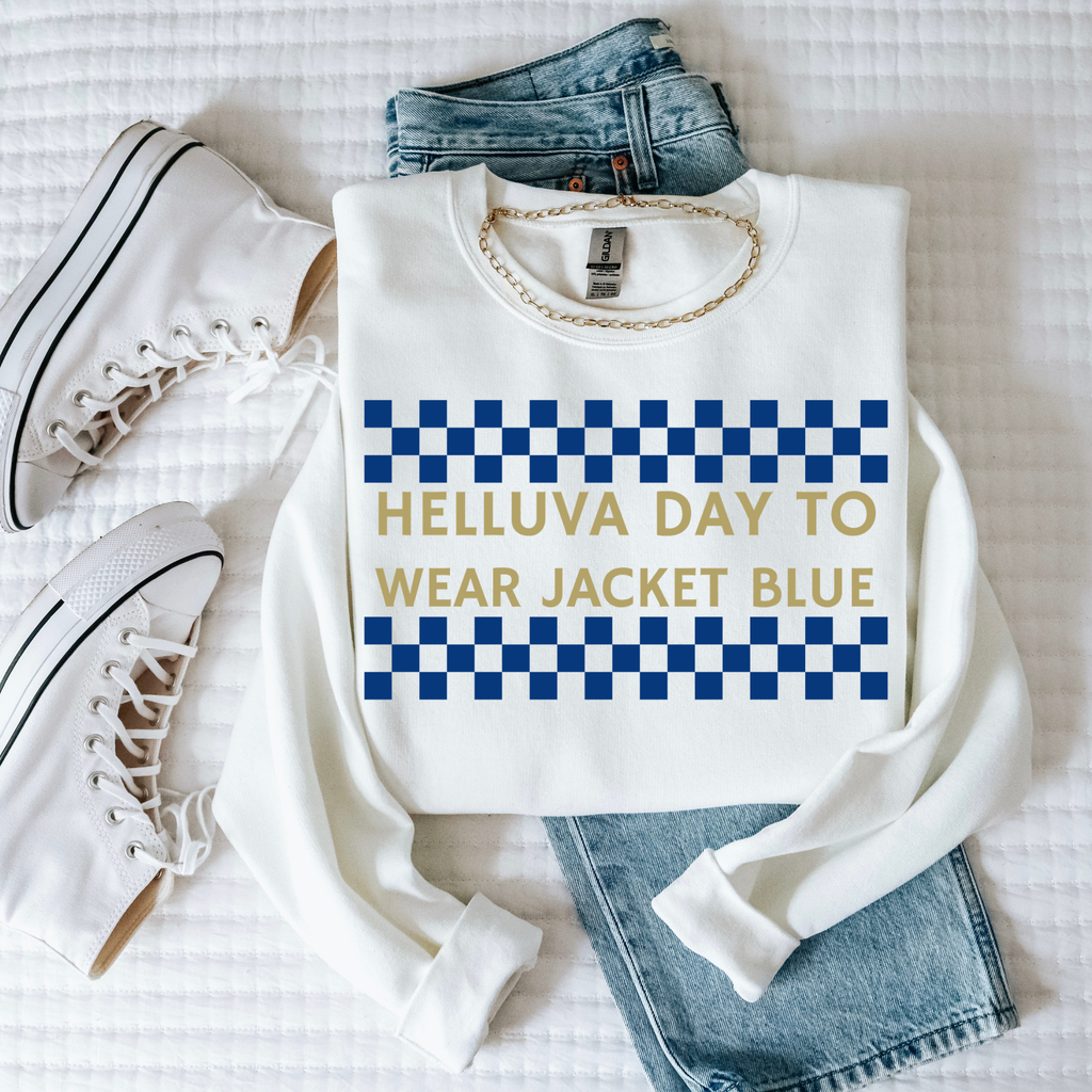 Helluva Day to Wear Jacket Blue Checkerboard Graphic Sweatshirt