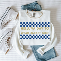 Helluva Day to Wear Jacket Blue Checkerboard Graphic Sweatshirt