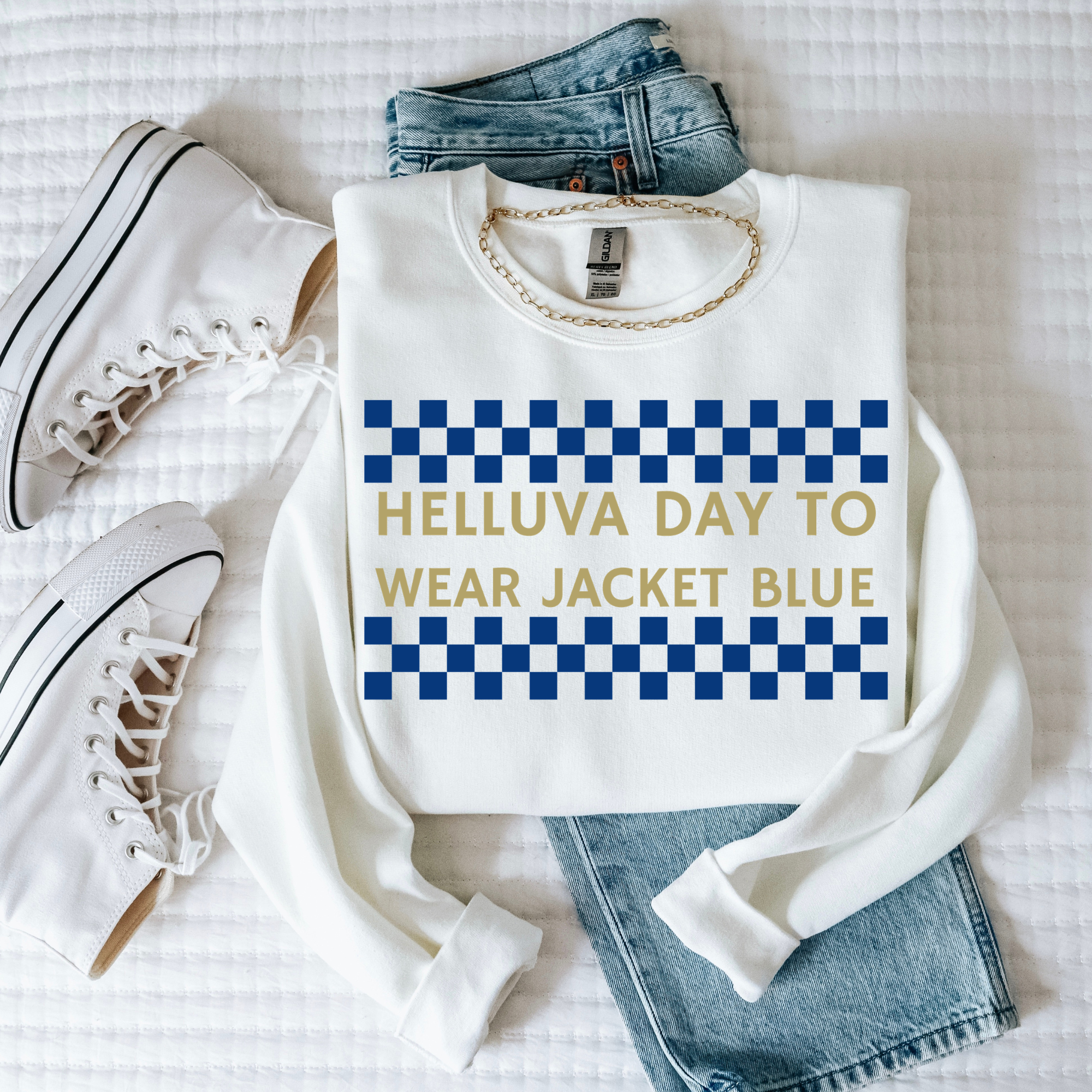 Helluva Day to Wear Jacket Blue Checkerboard Graphic Sweatshirt