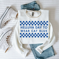 Helluva Day to Wear Cat Blue Checkered Graphic Sweatshirt