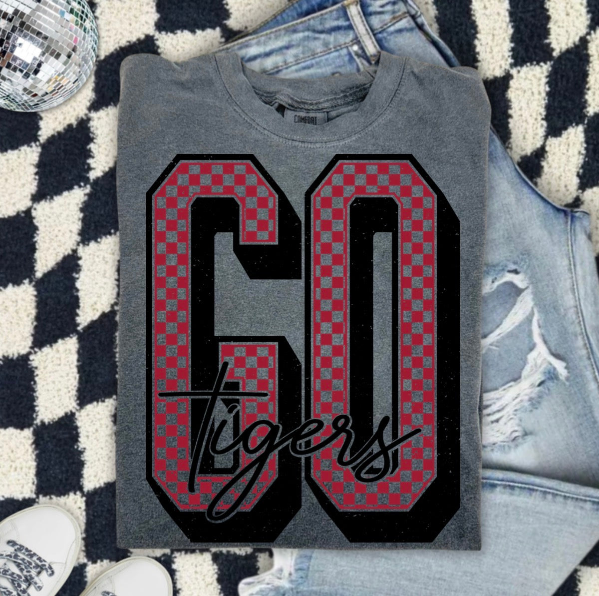 GO Tigers Checkerboard Graphic T-Shirt