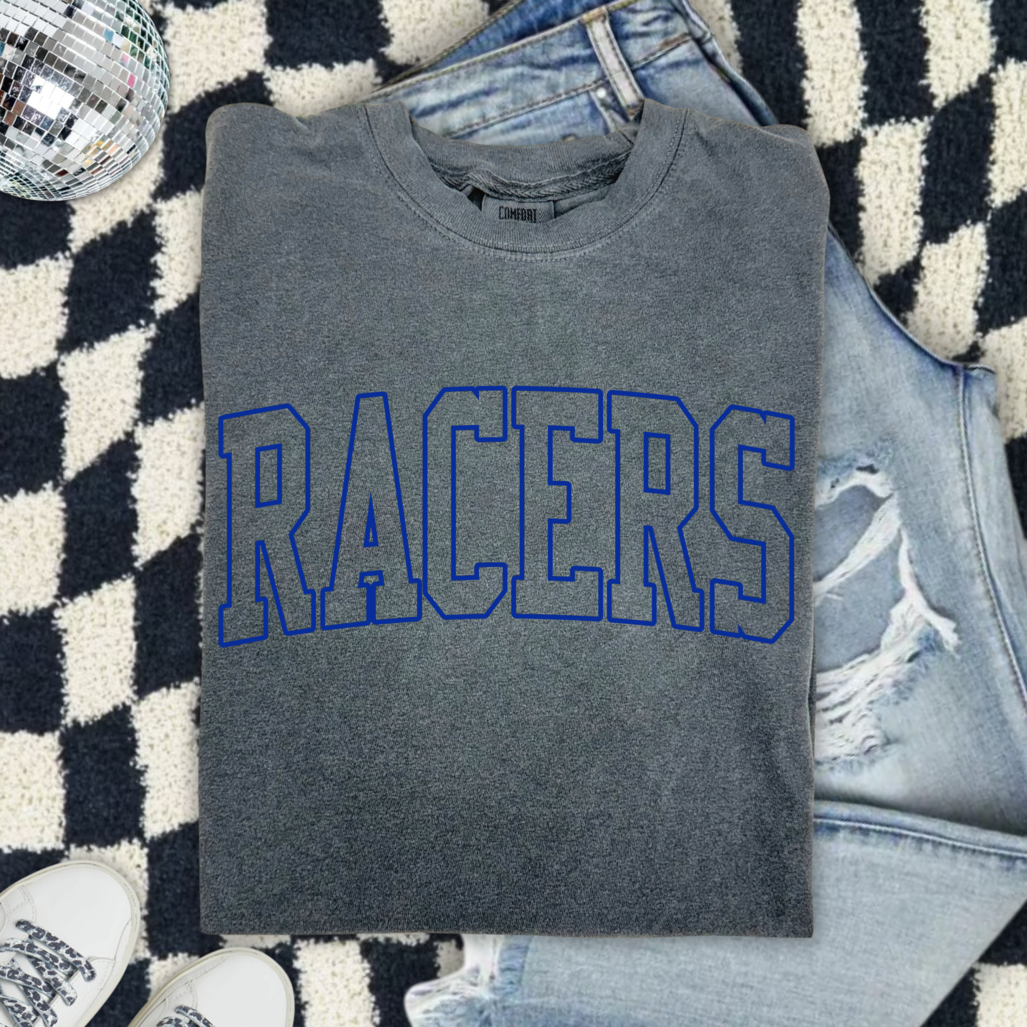 Racers Vintage College Tee — White Graphic T-Shirt