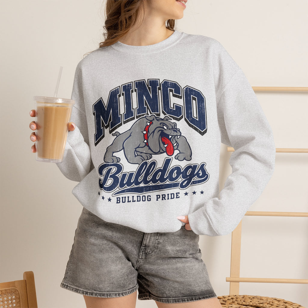Minco Bulldogs Crewneck Sweatshirt — School Spirit Bulldog Pride Pullover