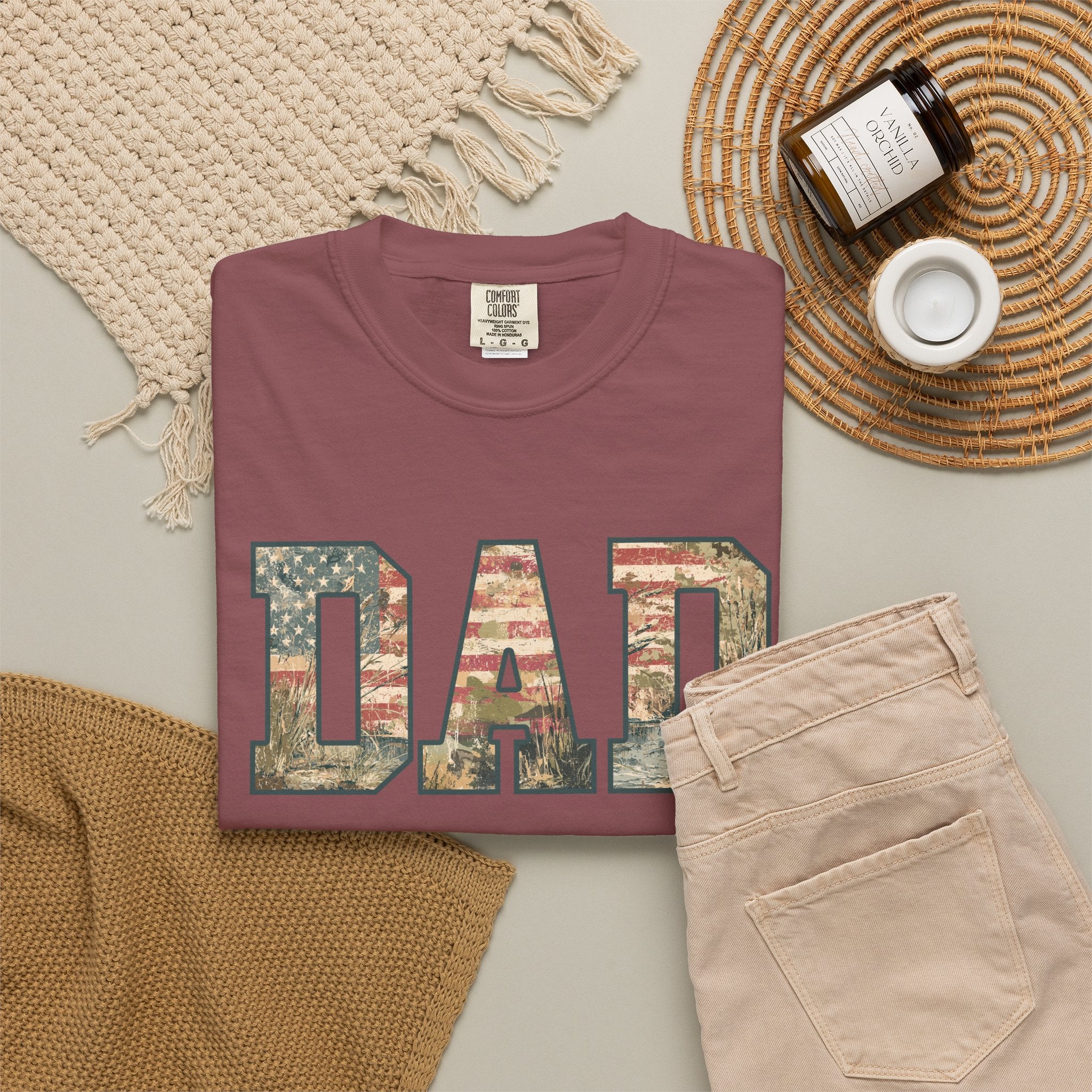 Dad Patriotic Camo T-Shirt – American Flag & Woodland Camouflage Dad Tee