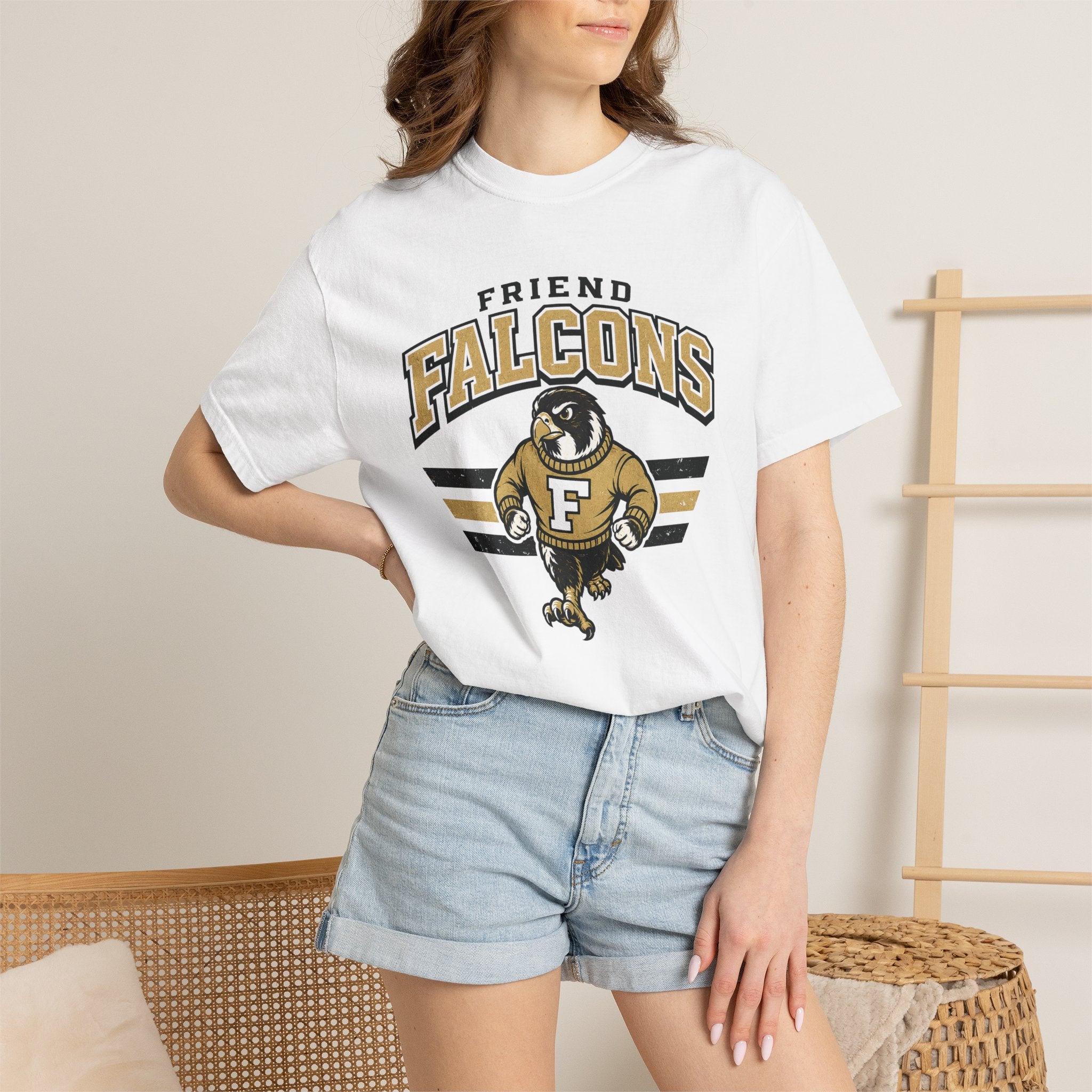 Falcons Vintage Mascot T-Shirt — "Friend Falcons" Retro School Tee