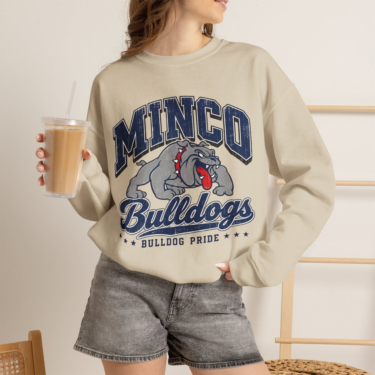 Minco Bulldogs Crewneck Sweatshirt — School Spirit Bulldog Pride Pullover