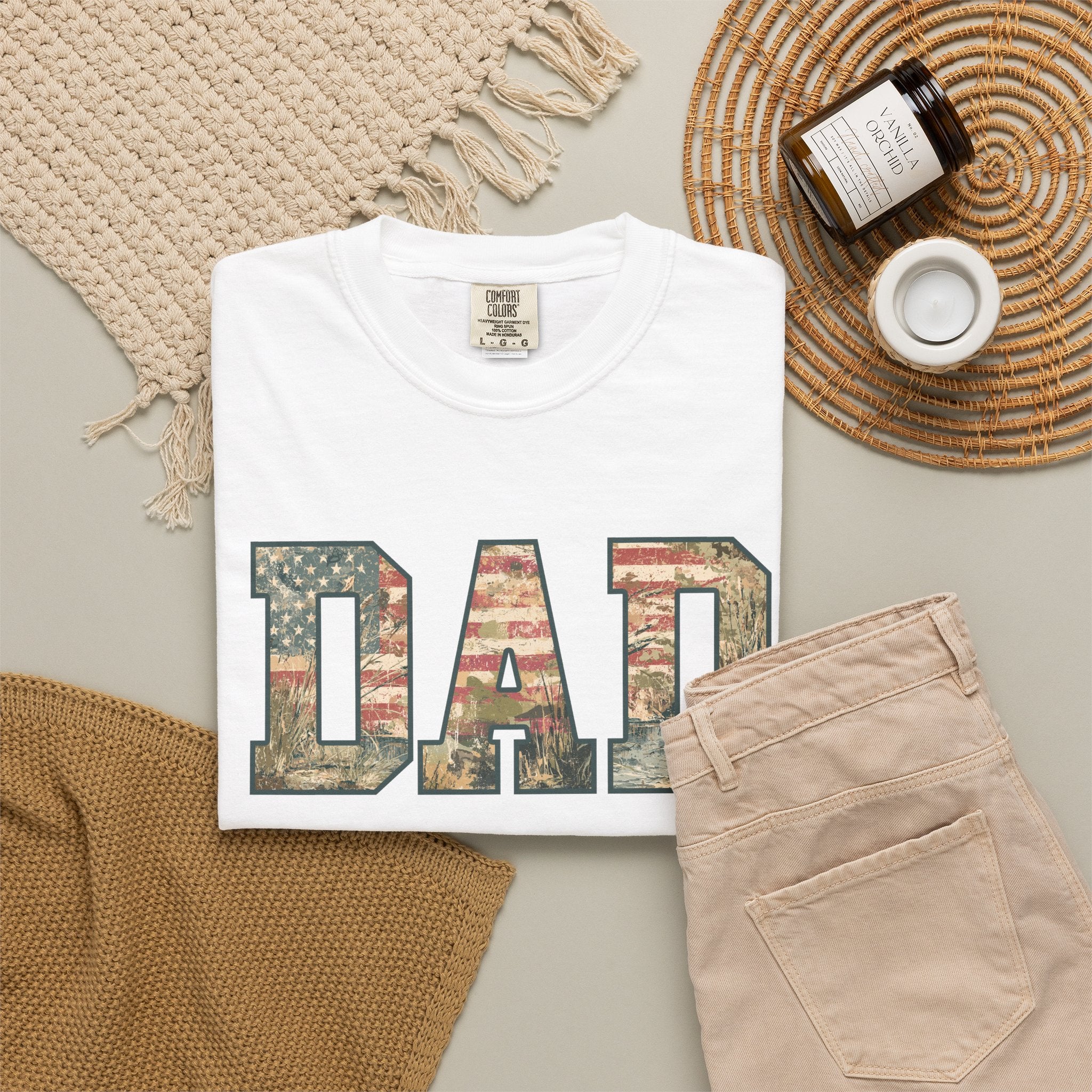 Dad Patriotic Camo T-Shirt – American Flag & Woodland Camouflage Dad Tee