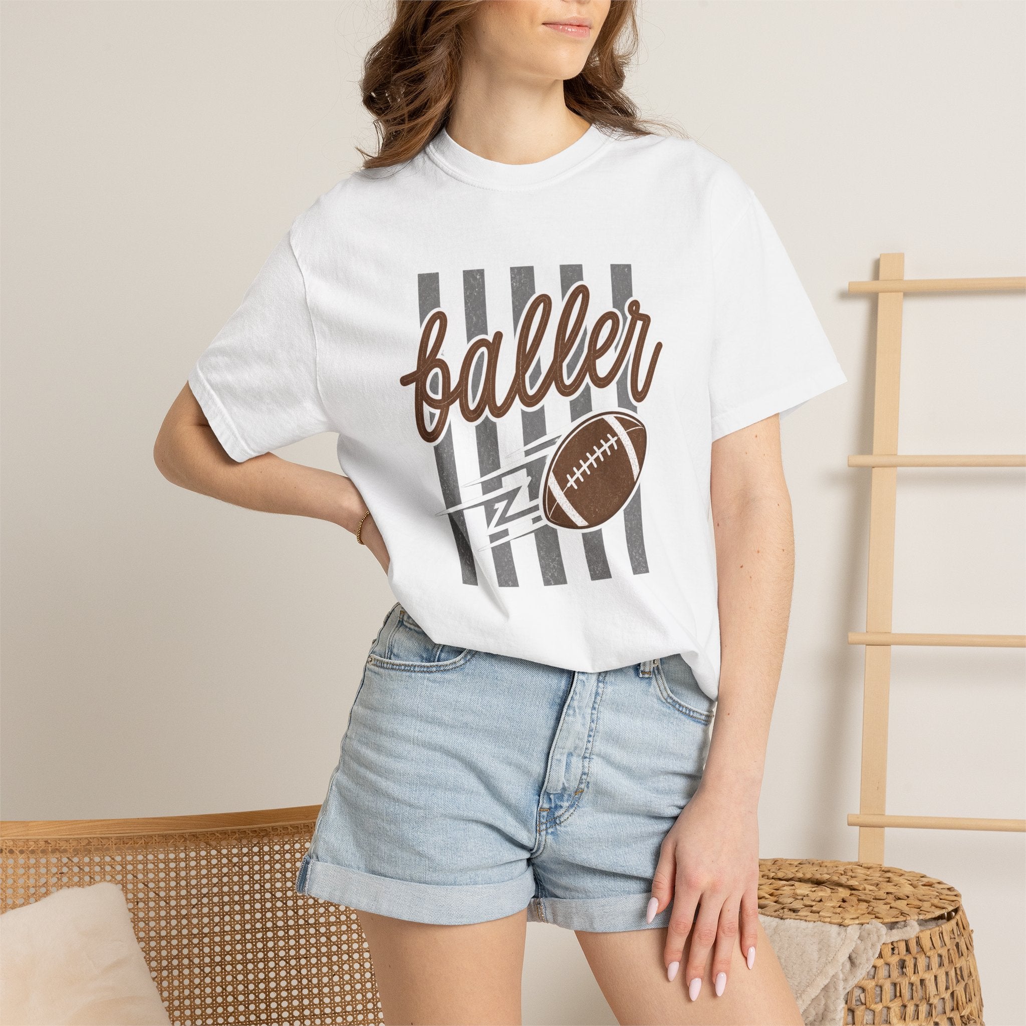 Retro Football Baller Comfort Colors Tee – Vintage Game Day Shirt
