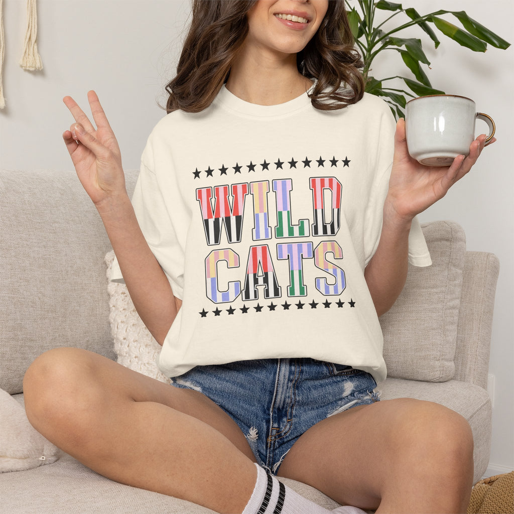 Wild Cats Graphic T-Shirt — Colorful Retro Lettering Tee