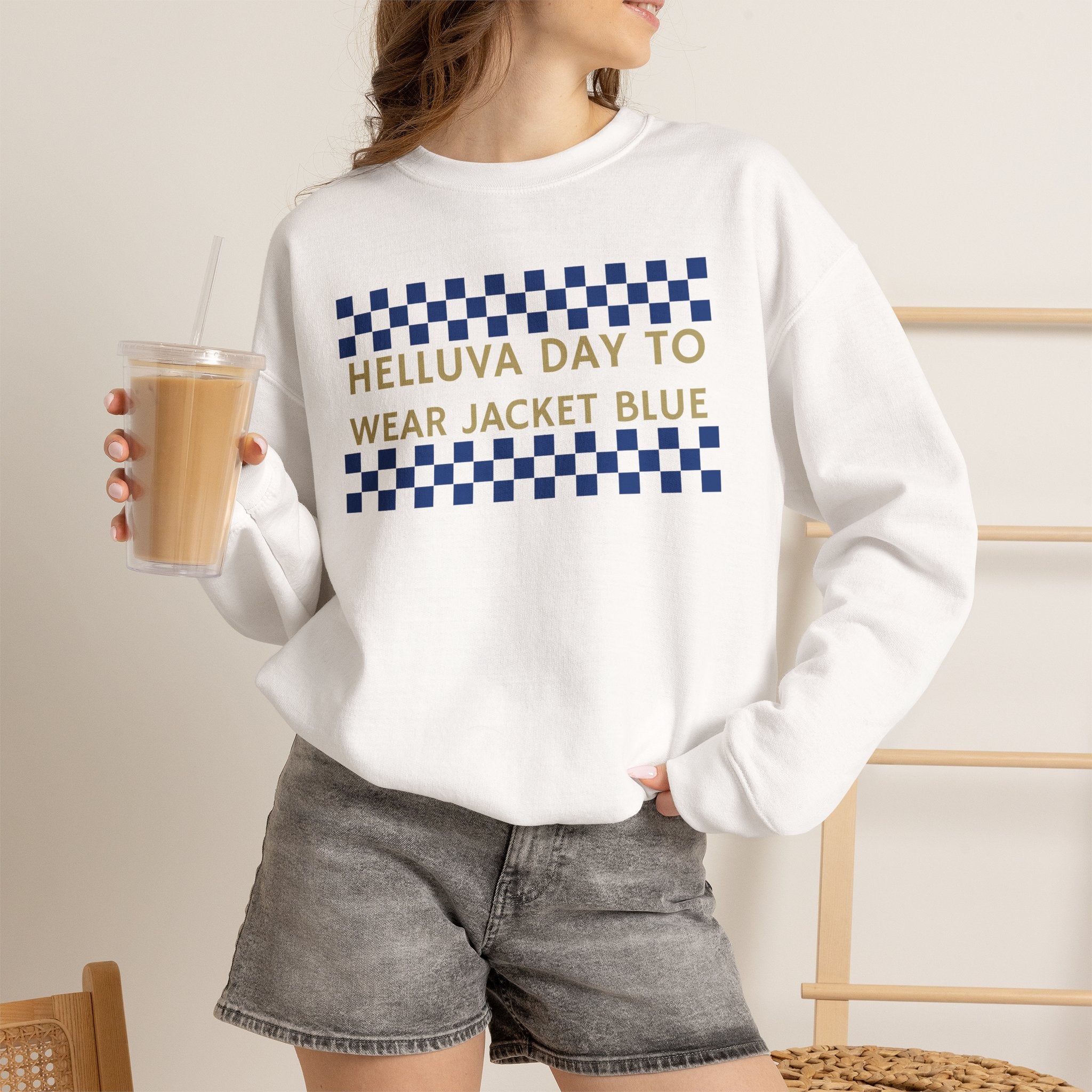 Helluva Day to Wear Jacket Blue Checkerboard Graphic Sweatshirt