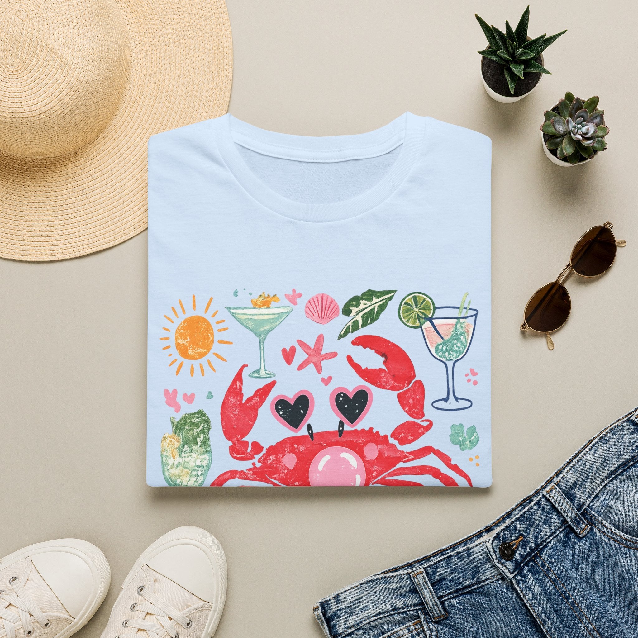 Crabby Cocktail Beach T-Shirt — Cute Summer Crab Graphic Tee