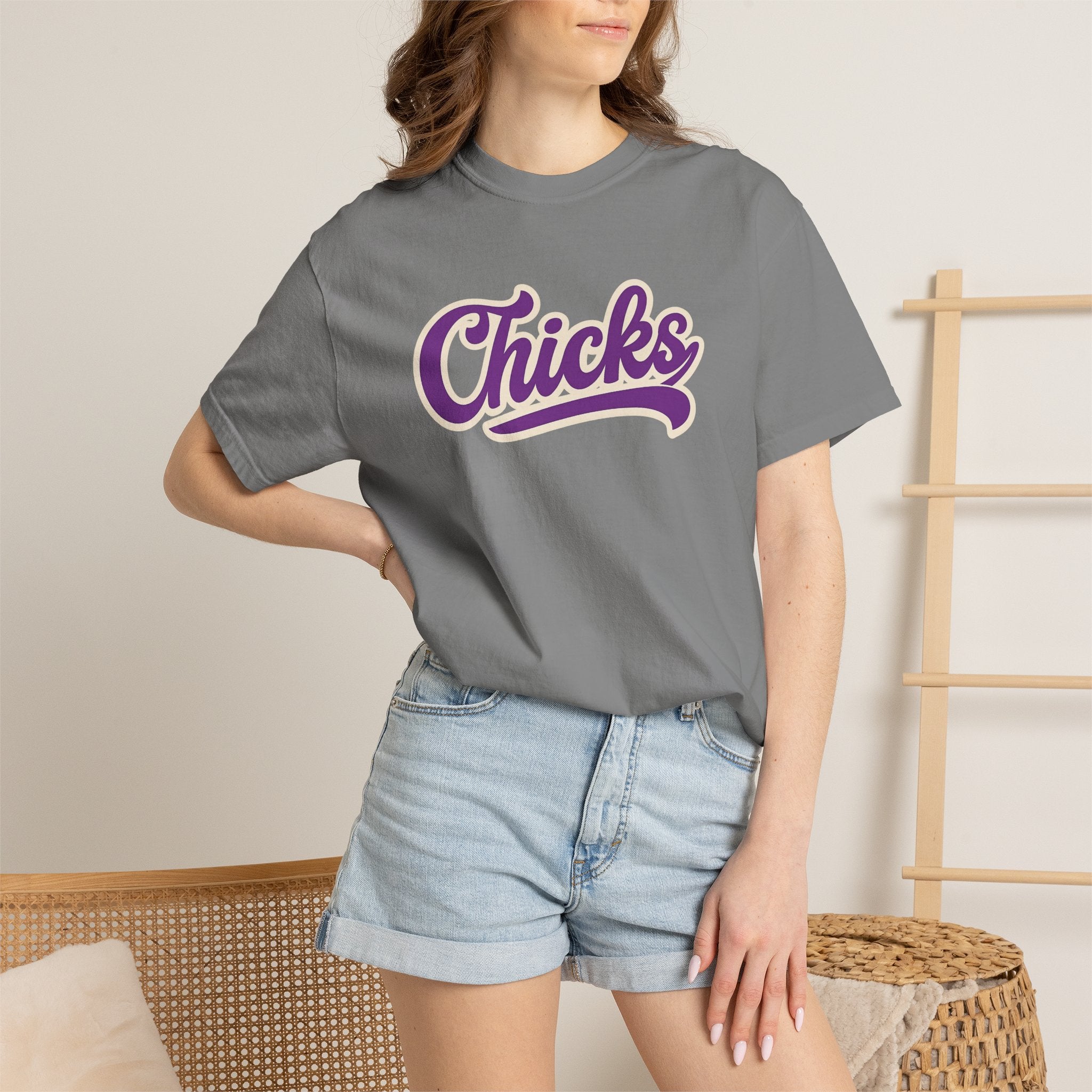 Chicks Script T‑Shirt — Vintage Baseball Style Logo Tee