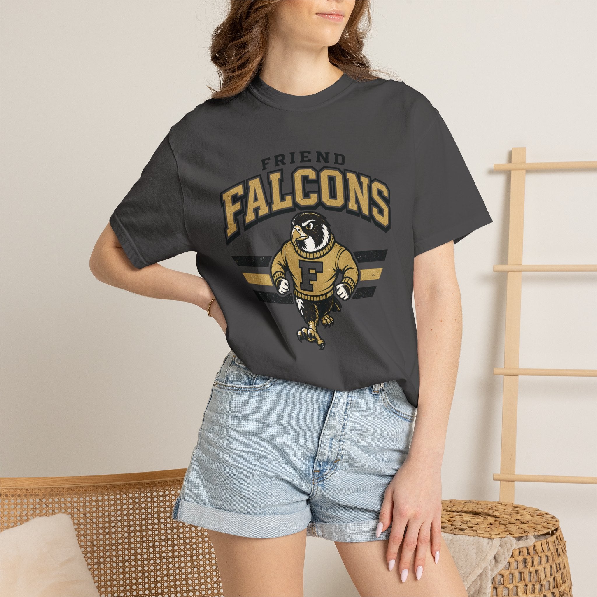 Falcons Vintage Mascot T-Shirt — "Friend Falcons" Retro School Tee