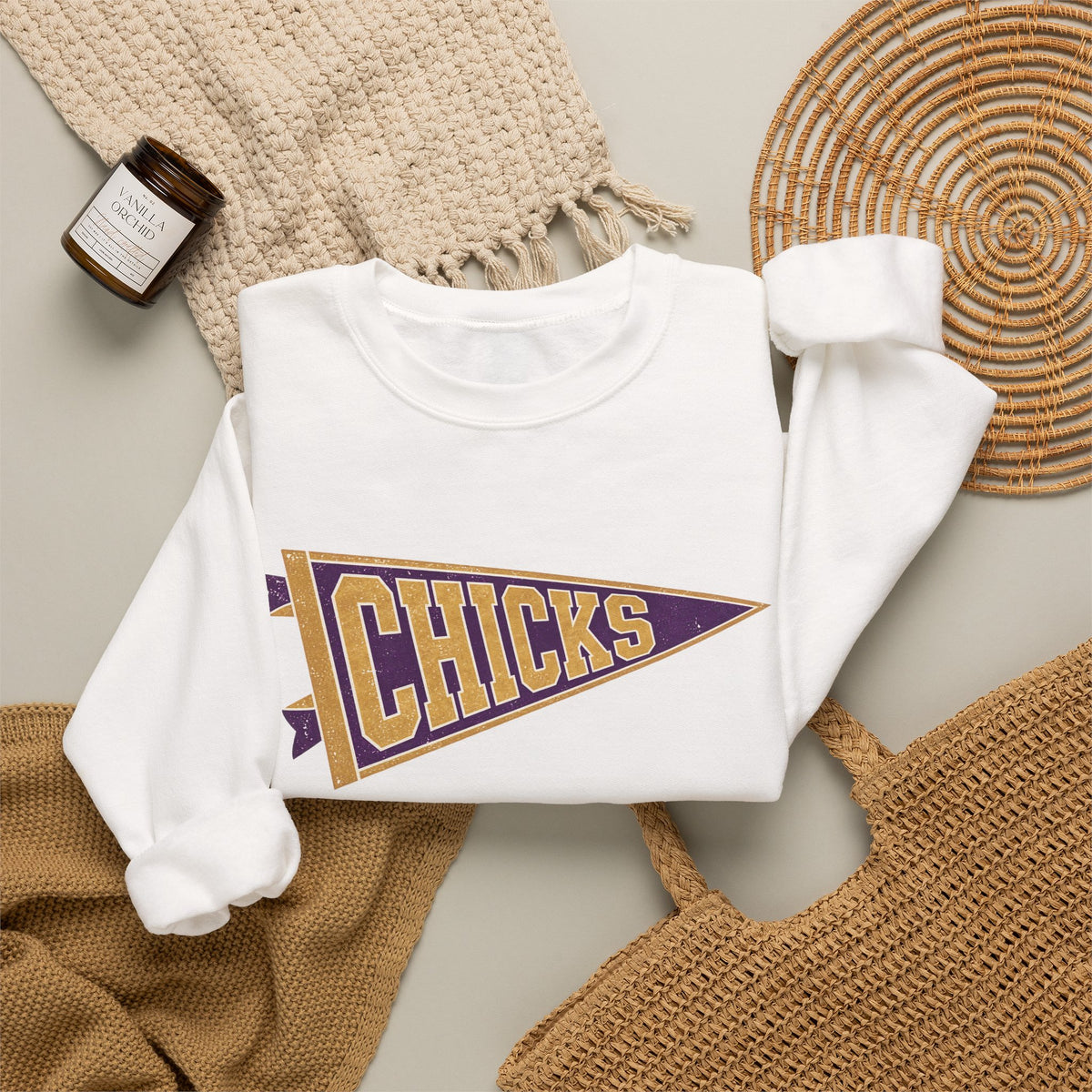 Chicks Vintage Pennant Crewneck Sweatshirt