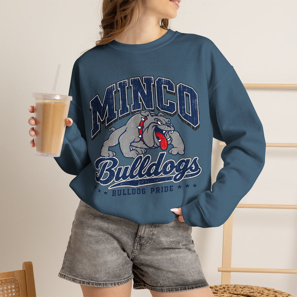 Minco Bulldogs Crewneck Sweatshirt — School Spirit Bulldog Pride Pullover