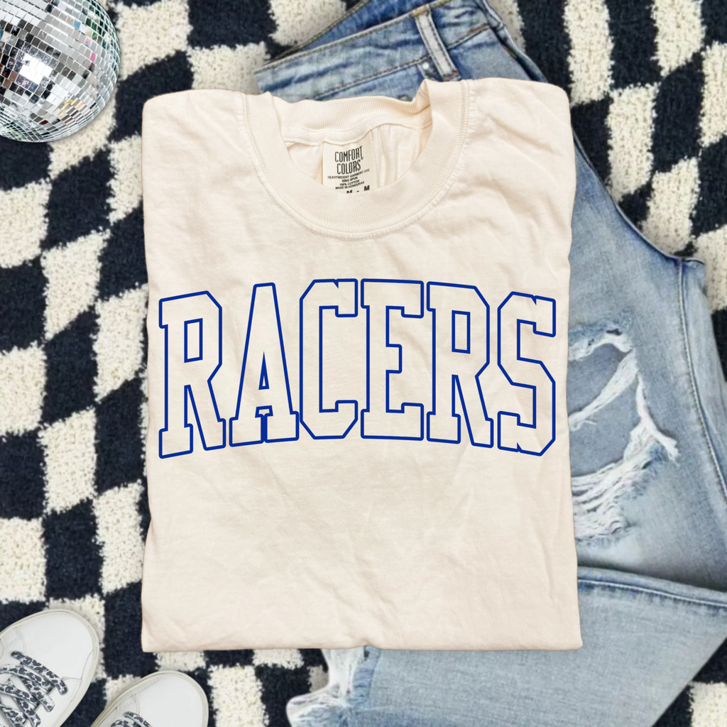 Racers Vintage College Tee — White Graphic T-Shirt