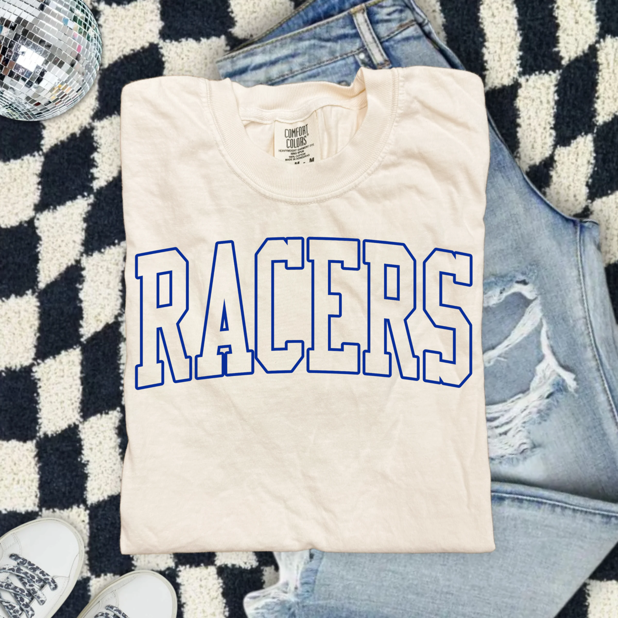 Racers Vintage College Tee — White Graphic T-Shirt