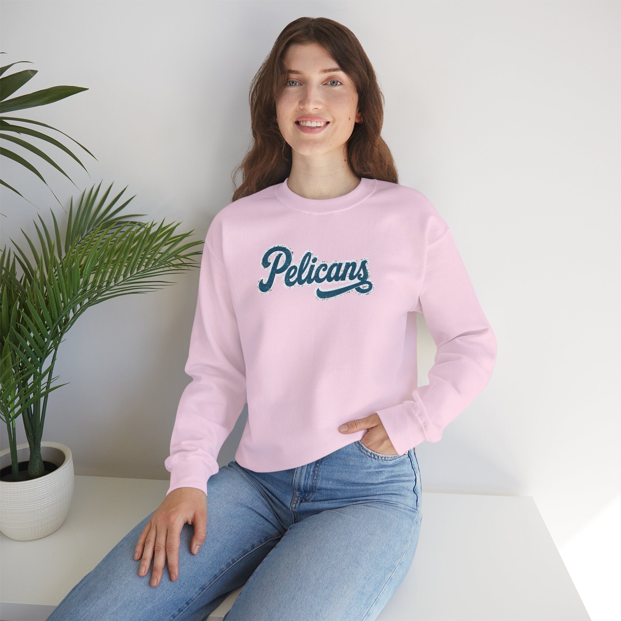 Pelicans Script Gildan Adult Crewneck Sweatshirt