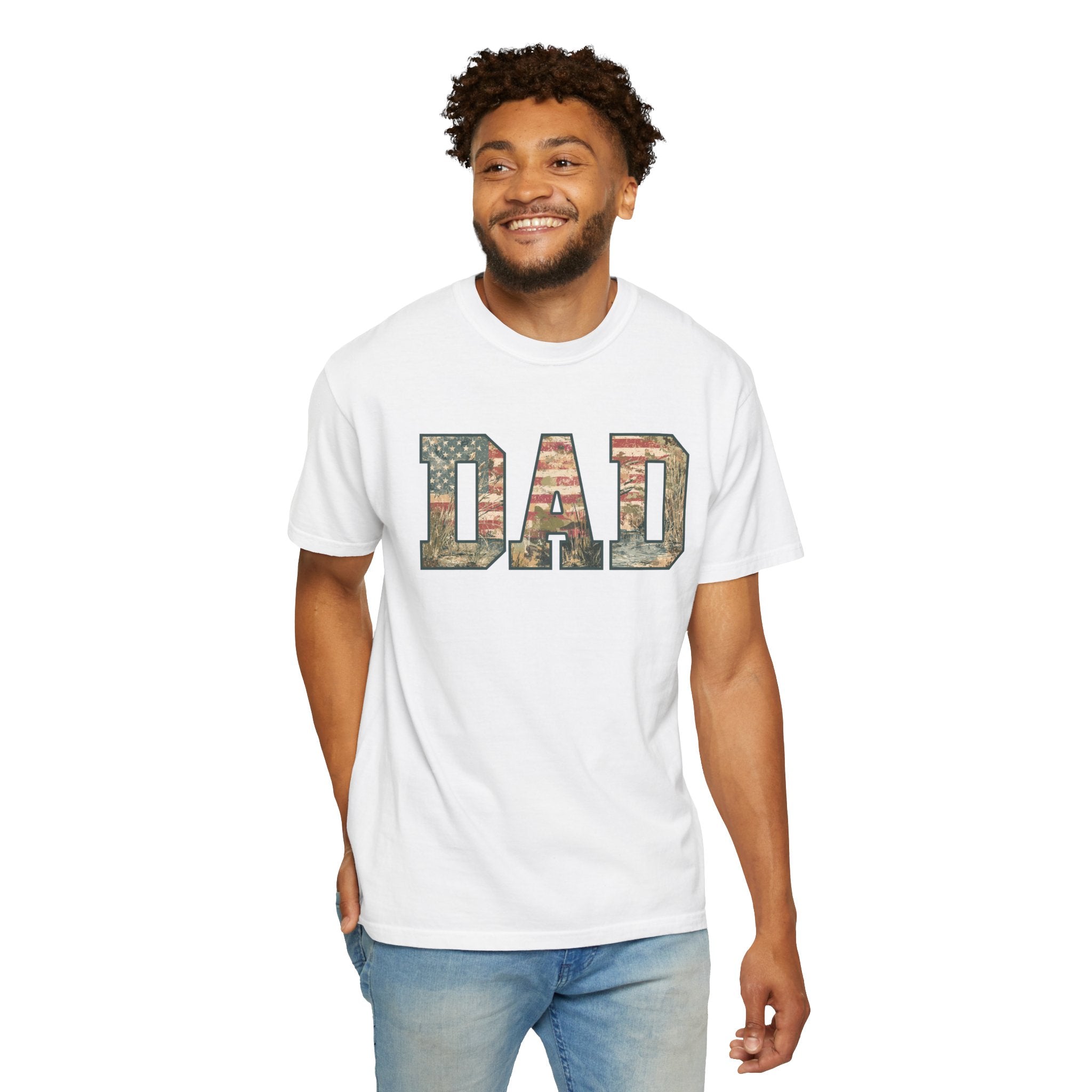 Dad Patriotic Camo T-Shirt – American Flag & Woodland Camouflage Dad Tee