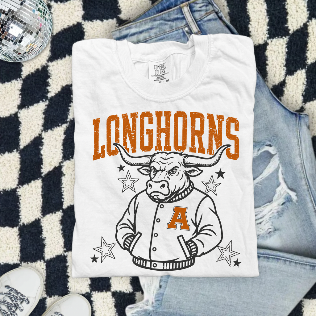 Alex Longhorns Mascot Tee — Vintage Varsity Bull Graphic T-Shirt